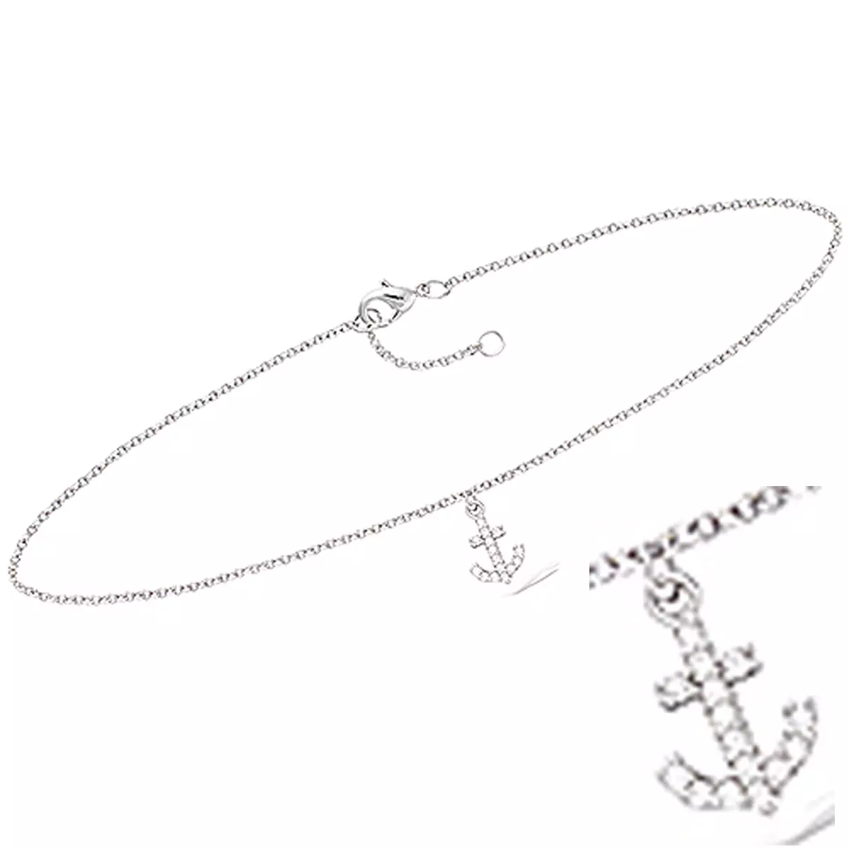 les trésors de lily Chaine Cheville Argent 'Ancre Marine' blanc argenté (rhodié) 25 cm ancre 8x7 mm [Q8219]