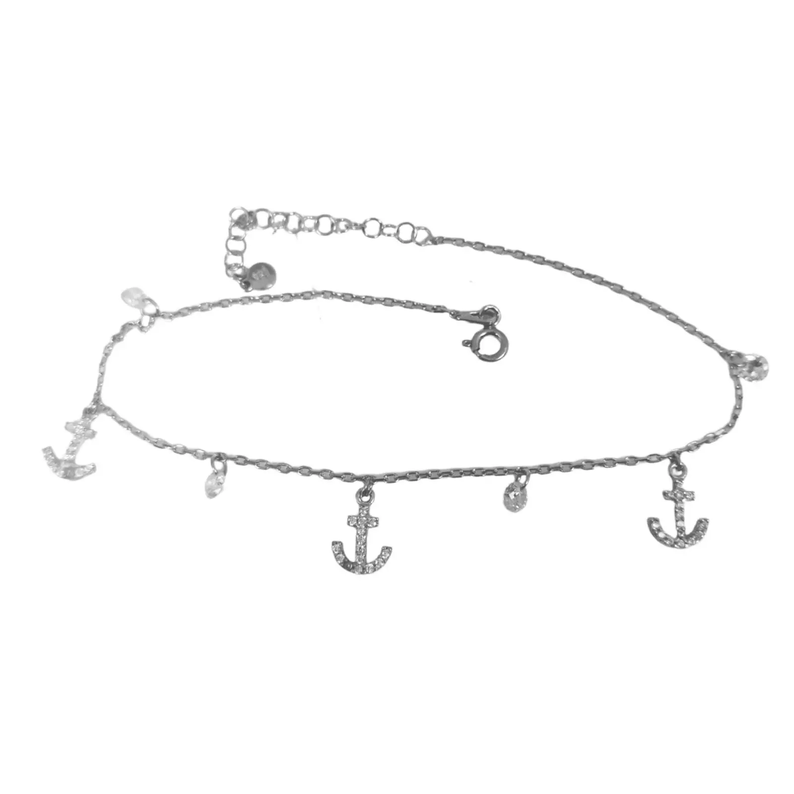 Les Trésors De Lily Chaîne Cheville Argent 'Arégonde' Blanc Argenté (rhodié) 10x7 Mm (ancre Marine) [S0962]