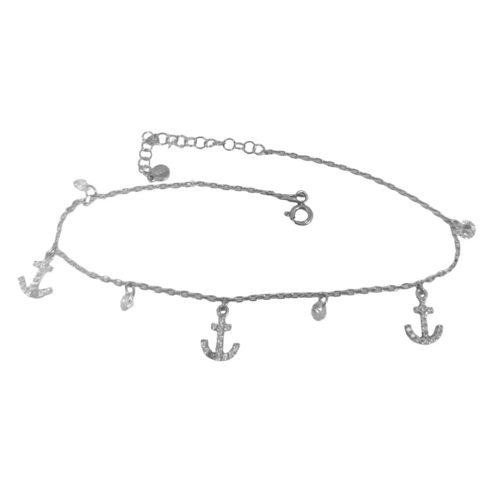 les trésors de lily Chaîne Cheville Argent 'Arégonde' blanc argenté (rhodié) 10x7 mm (ancre marine) [S0962]
