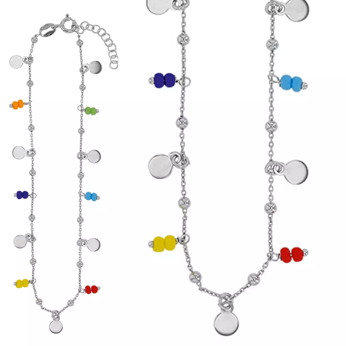 les trésors de lily Chaîne Cheville Argent artisanale 'Boho' multicolore argenté (rhodié) 26 cm 5x5 mm [R5000]