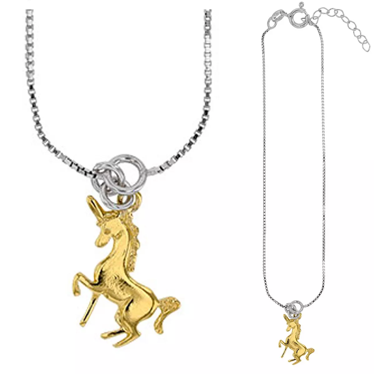 les trésors de lily Chaîne Cheville Argent artisanale 'Licorne My Unicorn' doré argenté (rhodié) 26 cm 15x15 mm [Q9359]