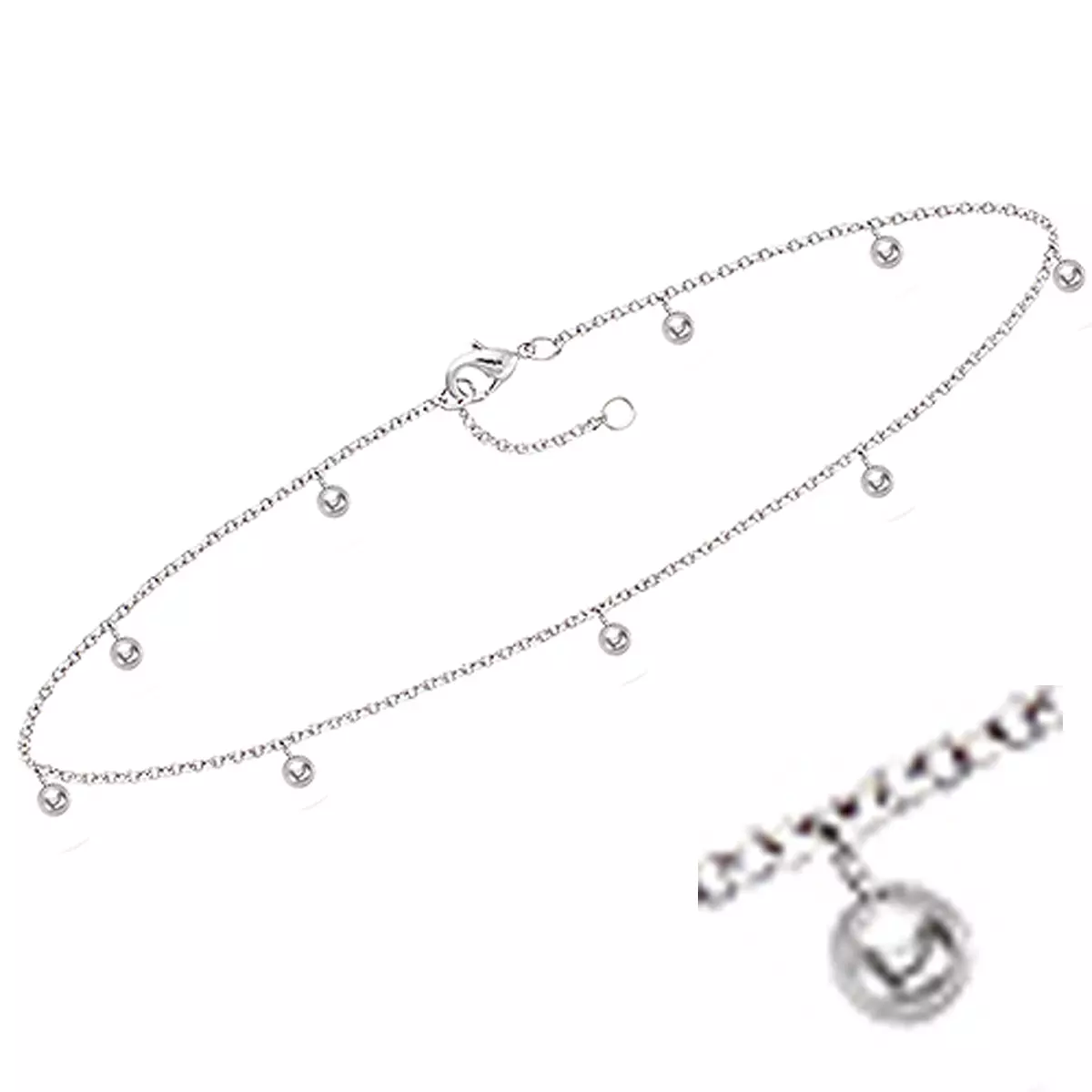 les trésors de lily Chaine Cheville Argent 'Billes' argenté (rhodié) 25 cm 1 mm billes 3 mm [Q8218]