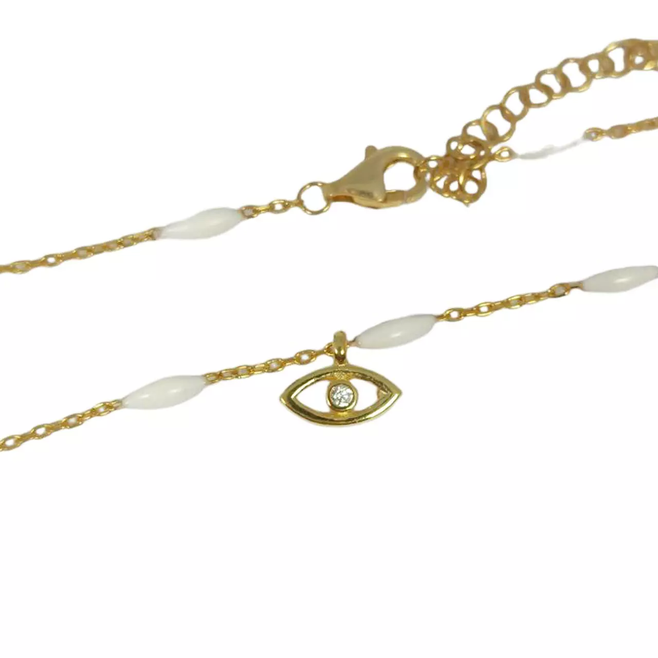 Les Trésors De Lily Chaine Cheville Argent 'Cléopatra' Blanc Doré 9x4 Mm (oeil De Fatma) [R9868]