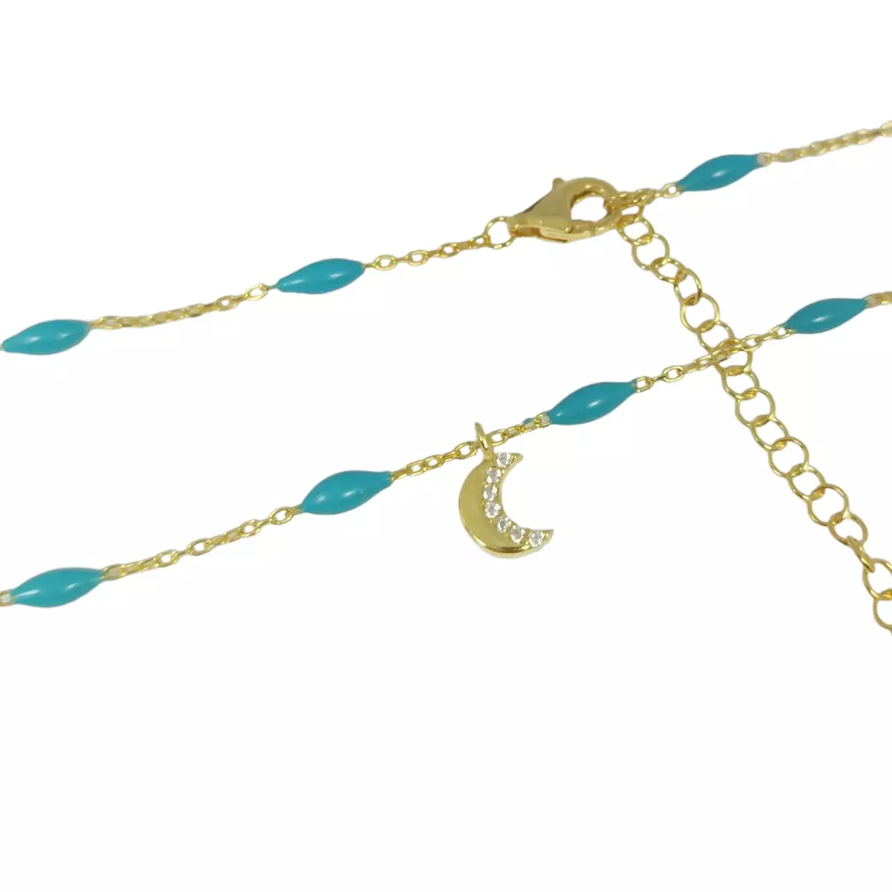 Les Trésors De Lily Chaine Cheville Argent 'Cléopatra' Turquoise Doré 7x5 Mm (lune) [R9869]