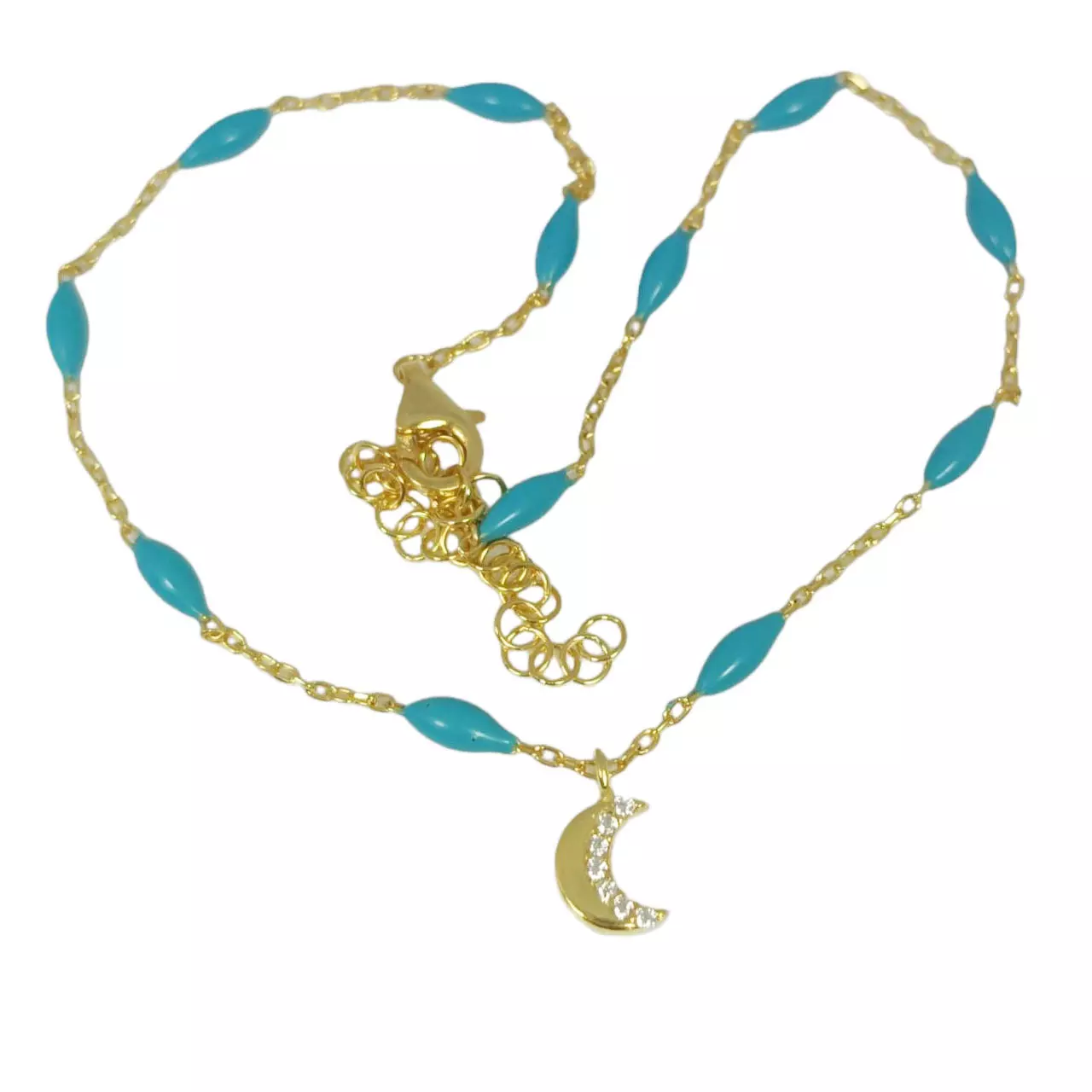 les trésors de lily Chaine Cheville Argent 'Cléopatra' turquoise doré 7x5 mm (lune) [R9869]