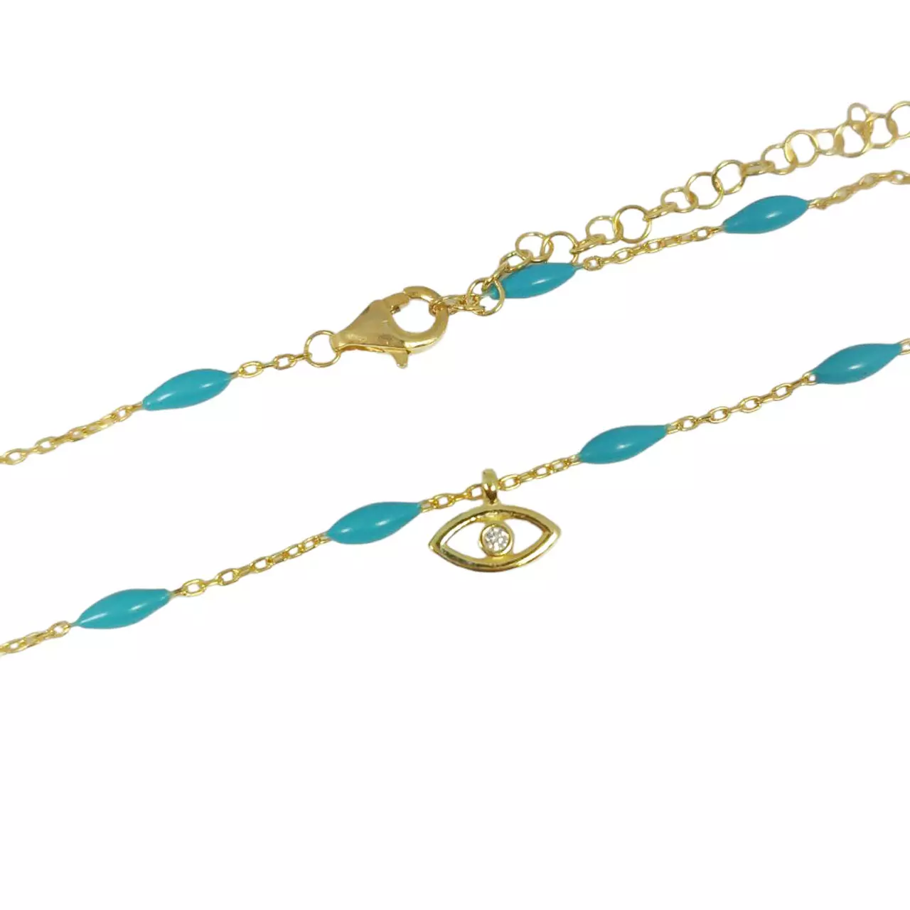 Les Trésors De Lily Chaine Cheville Argent 'Cléopatra' Turquoise Doré 9x4 Mm (oeil De Fatma) [R9867]