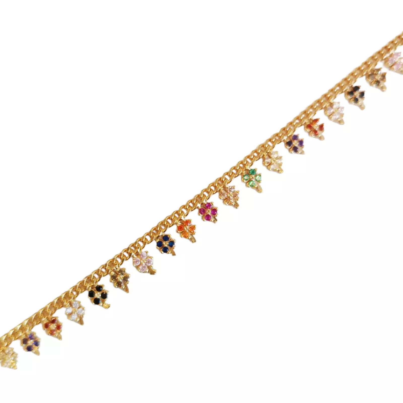 les trésors de lily Chaine Cheville Argent 'Cléopatra' tutti frutti doré 4x3 mm (trèfles) [S0780]