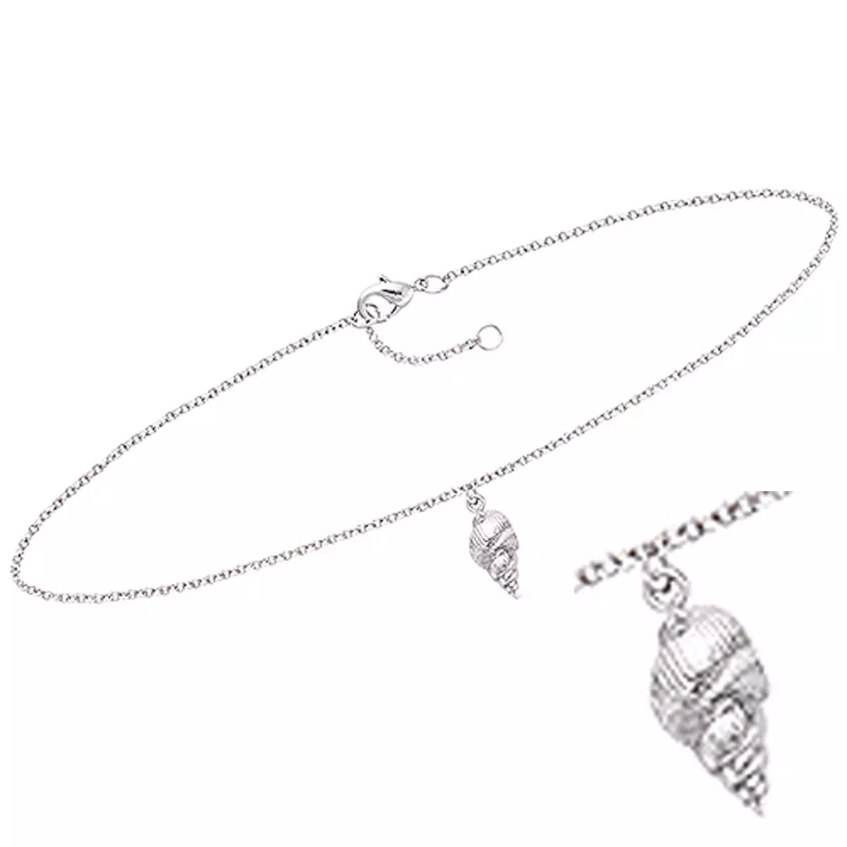 Les Trésors De Lily Chaine Cheville Argent 'Coquillage' Argenté (rhodié) 25 Cm 10x6 Mm [Q8224]