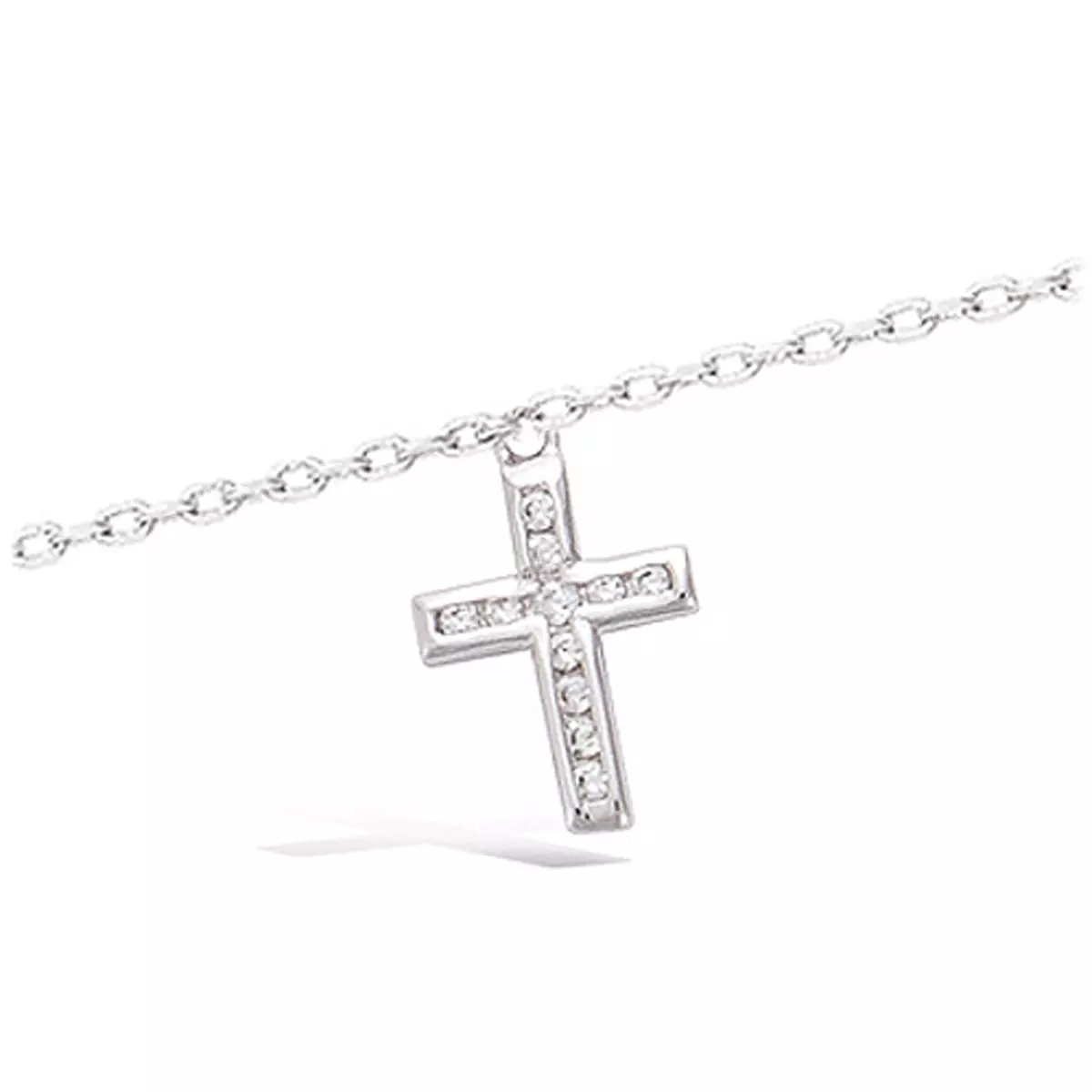 les trésors de lily Chaîne Cheville Argent 'Croix' blanc argenté (rhodié) 10x6 mm [K9132]