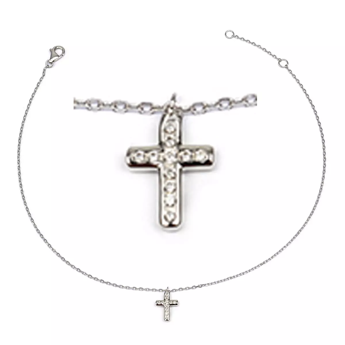Les Trésors De Lily Chaîne Cheville Argent 'Croix' Blanc Argenté (rhodié) 9x7 Mm [R3727]