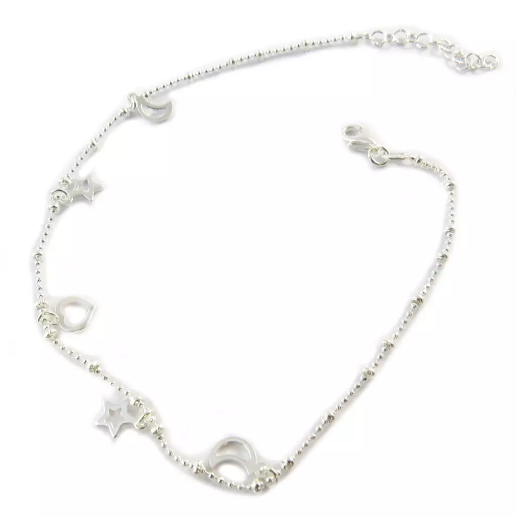 Les Trésors De Lily Chaîne Cheville Argent 'Dans La Lune Et Les Etoiles' Argenté 6 Mm [P1713]