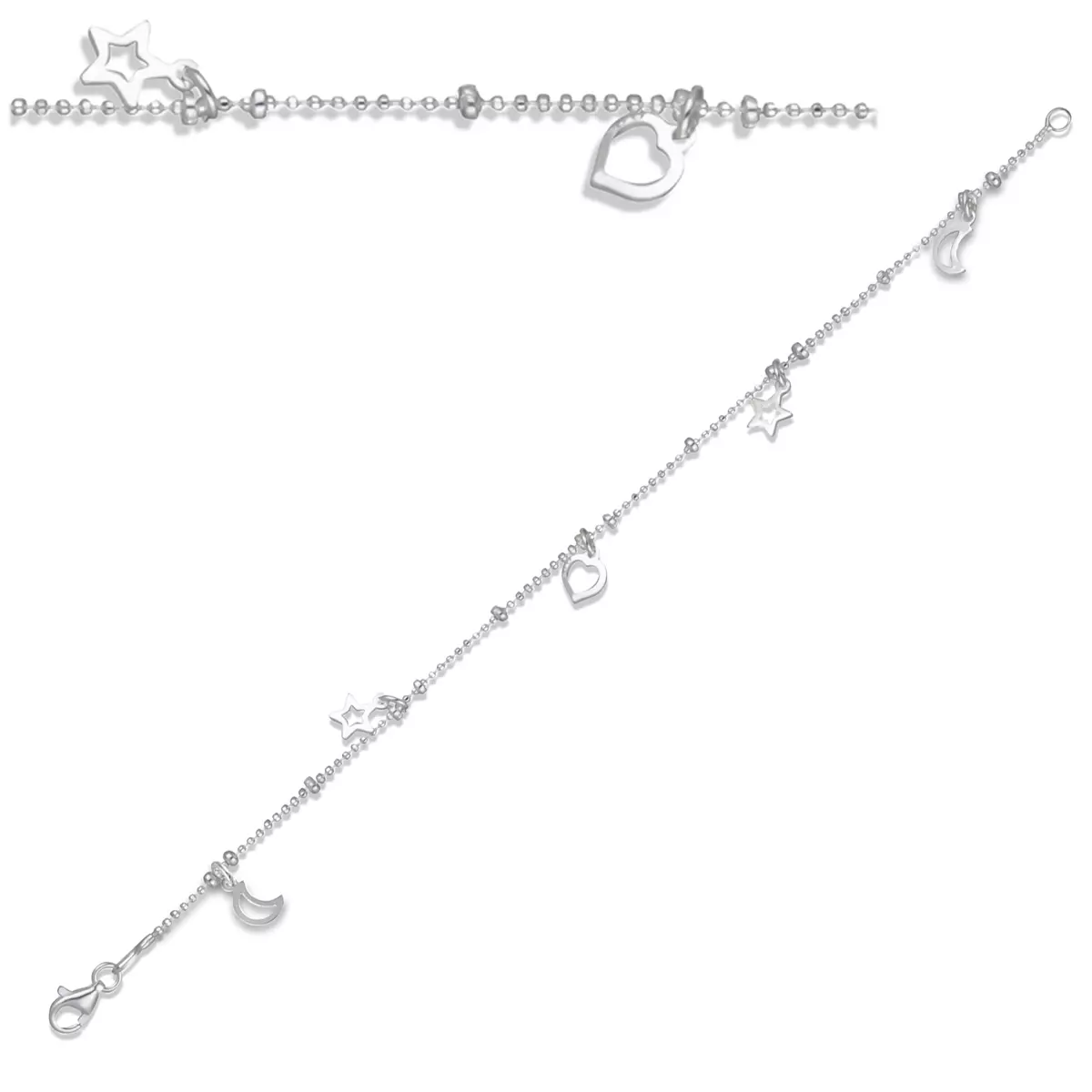 les trésors de lily Chaîne Cheville Argent 'Dans la Lune et les Etoiles' argenté 6 mm [P1713]