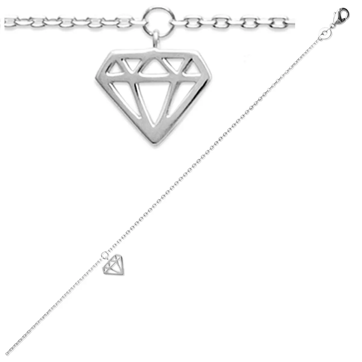 les trésors de lily Chaine Cheville Argent 'Diamant' argenté (rhodié) 25 cm 10x8 mm [Q8098]