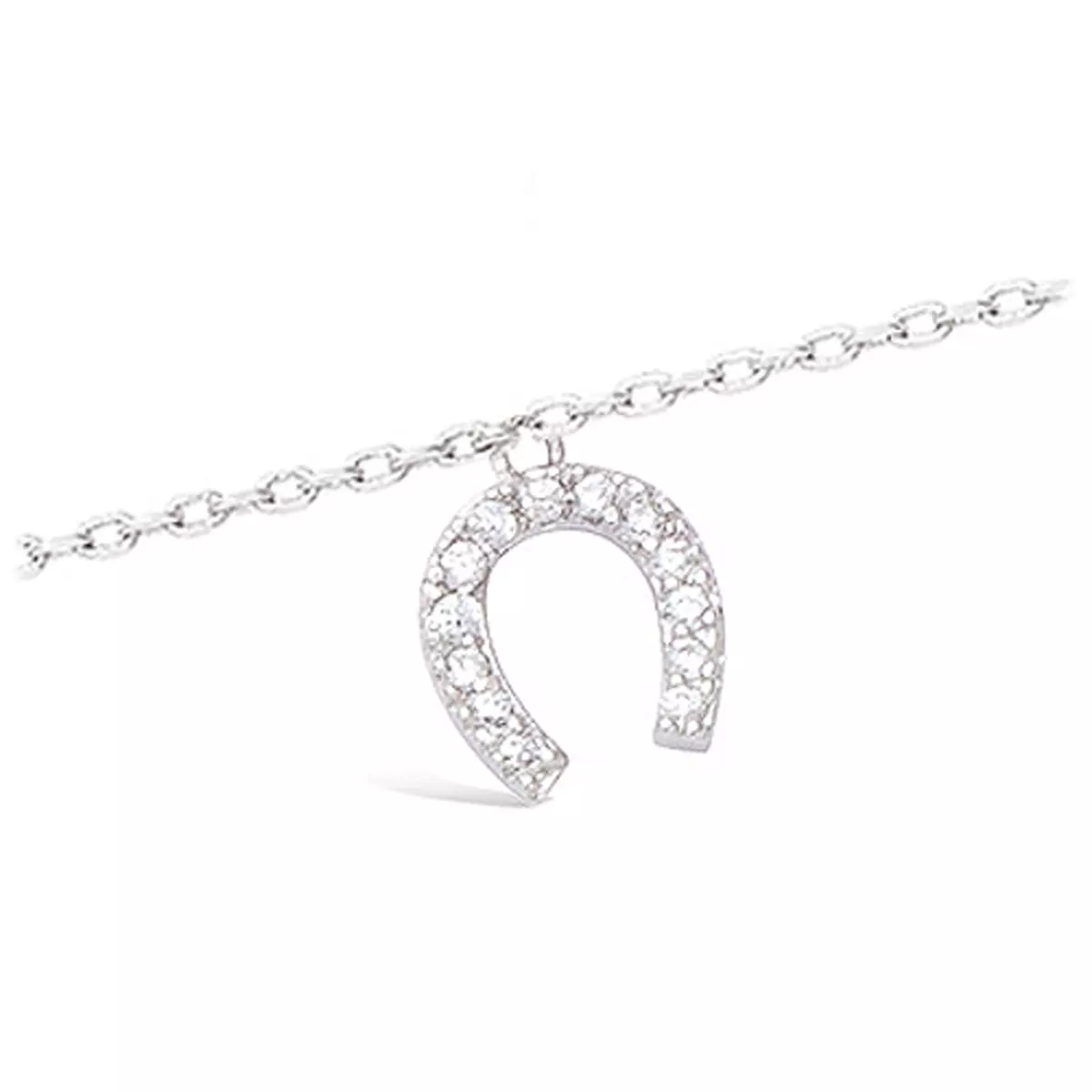 les trésors de lily Chaîne Cheville Argent 'Fer à Cheval' blanc argenté (rhodié) 24 cm 8 mm [K9140]