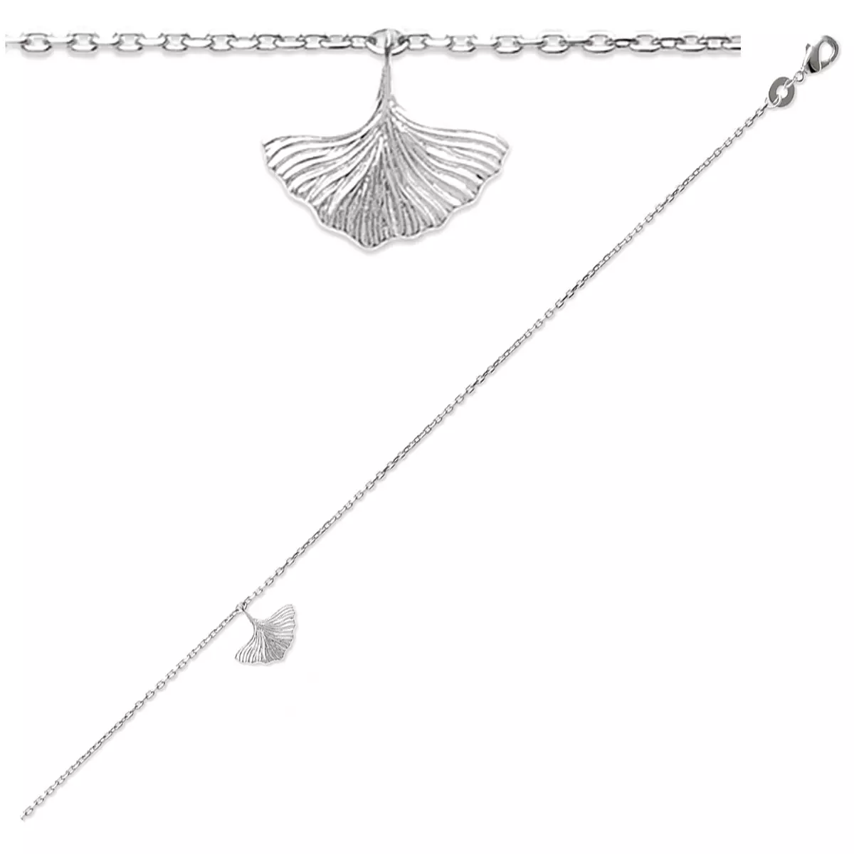 les trésors de lily Chaîne Cheville Argent 'Ginkgo Biloba' argenté (rhodié) 25 cm 13x10 mm [Q8441]