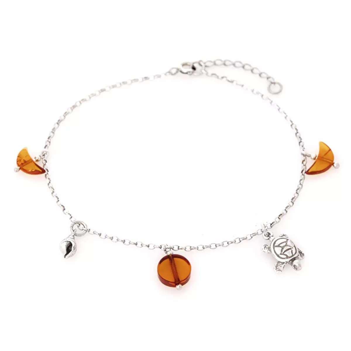 les trésors de lily Chaine cheville Argent 'Inspiration' ambre argenté (rhodié) tortue 14x11 mm [R3829]