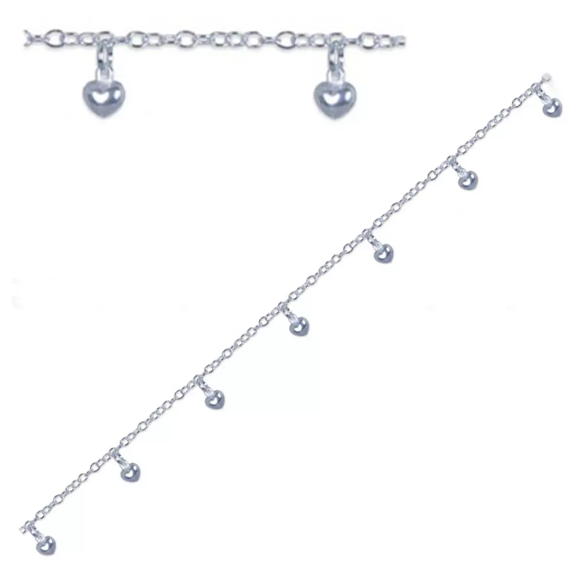 les trésors de lily Chaîne Cheville Argent 'Love' argenté (rhodié) 25 cm 3 mm coeurs 5x5 mm [Q8205]