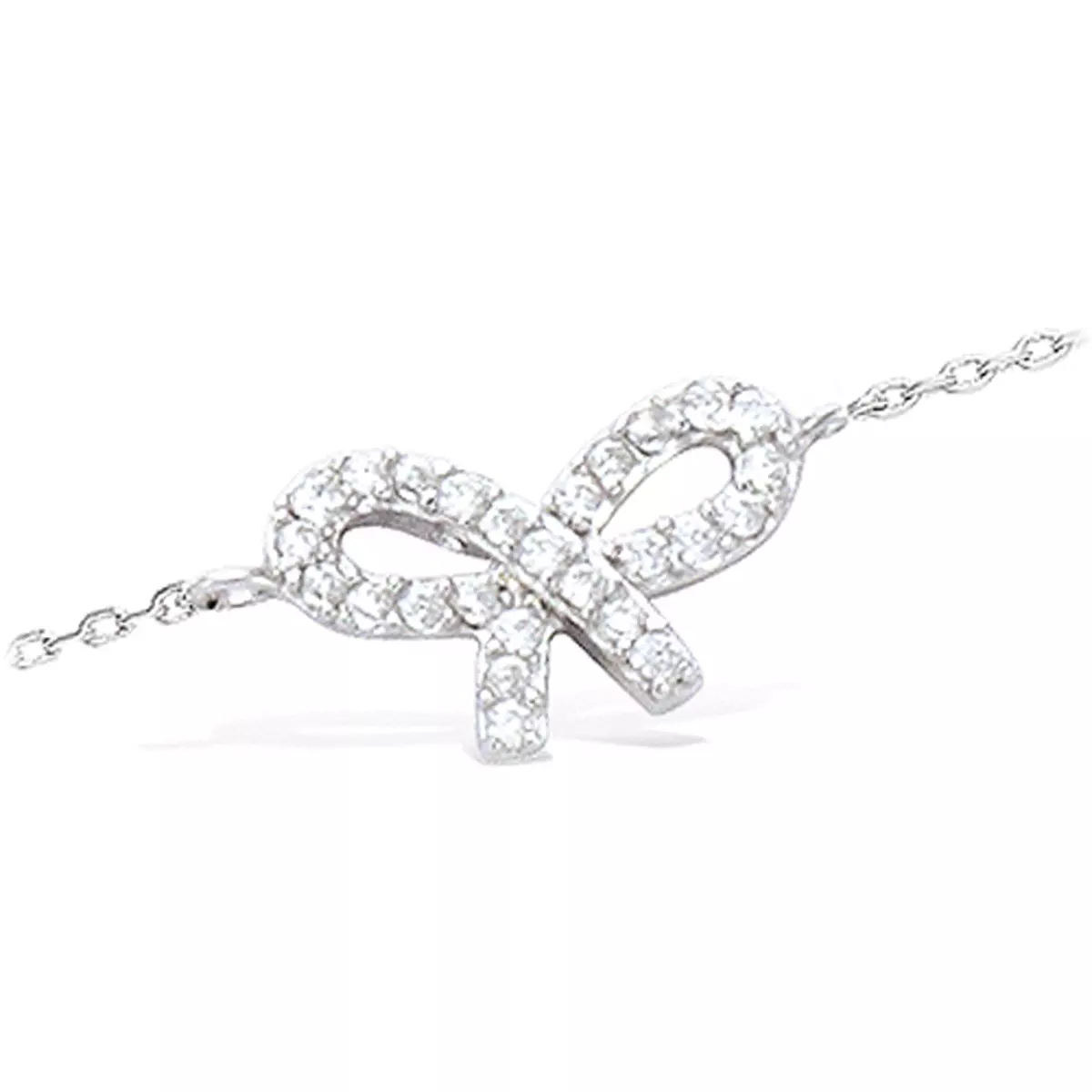 les trésors de lily Chaine Cheville Argent 'Noeud Romantique' blanc argenté (rhodié) 25 cm ancre 10x7 mm [Q8228]