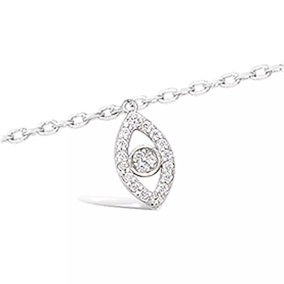 les trésors de lily Chaîne Cheville Argent 'Oeil de Fatma' blanc argenté (rhodié) 10x6 mm [K9143]