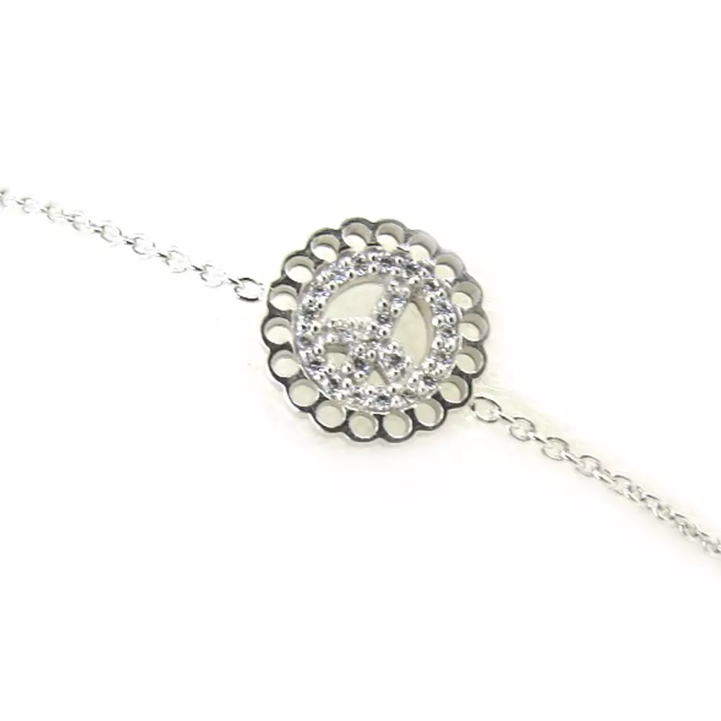 Les Trésors De Lily Chaîne Cheville Argent 'Peace' Blanc [M5854]