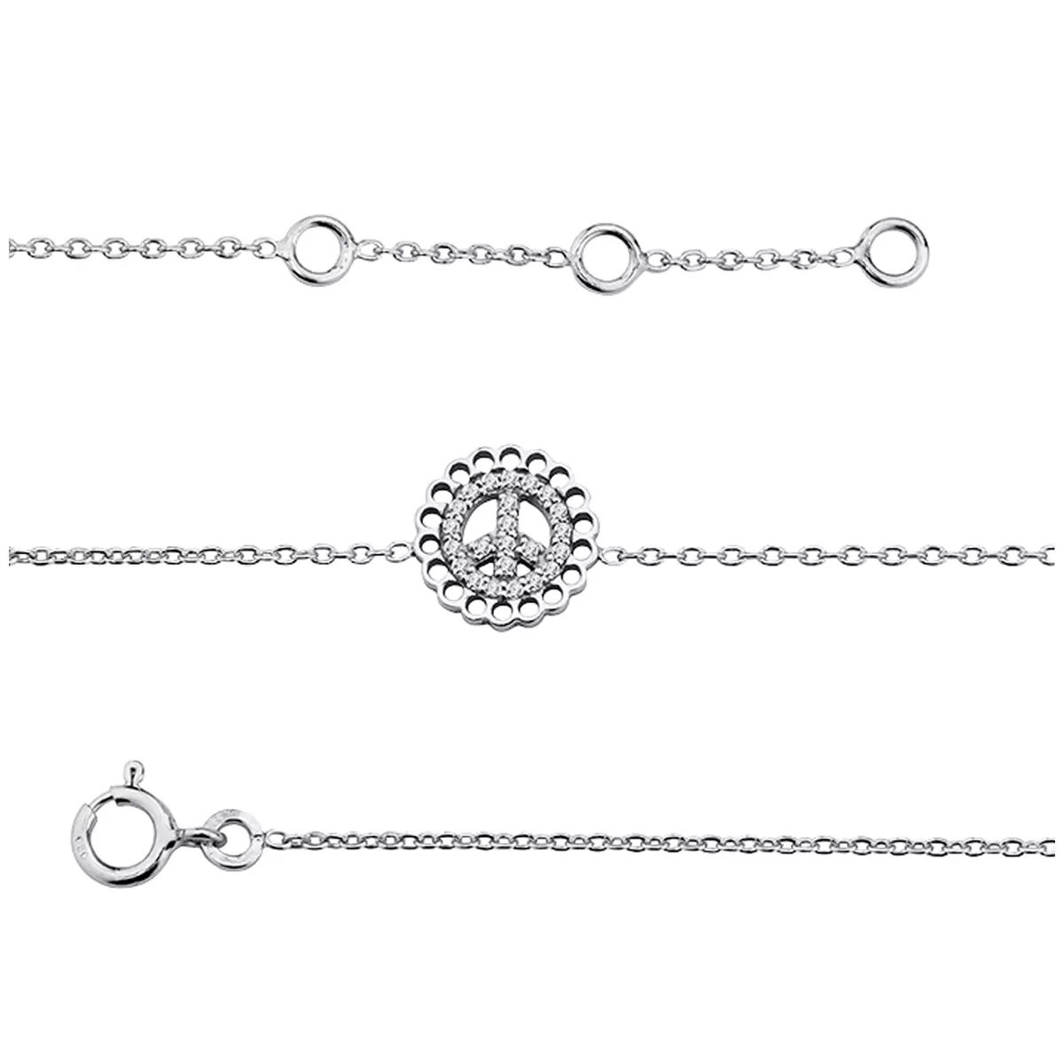 les trésors de lily Chaîne Cheville Argent 'Peace' blanc [M5854]