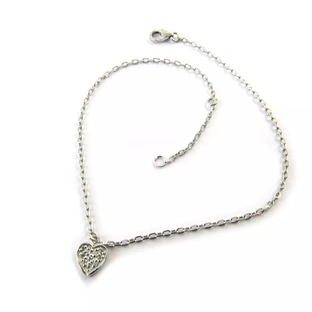 les trésors de lily Chaîne Cheville Argent 'Pretty Heart' blanc argenté (rhodié) 6x6 mm [D8034]