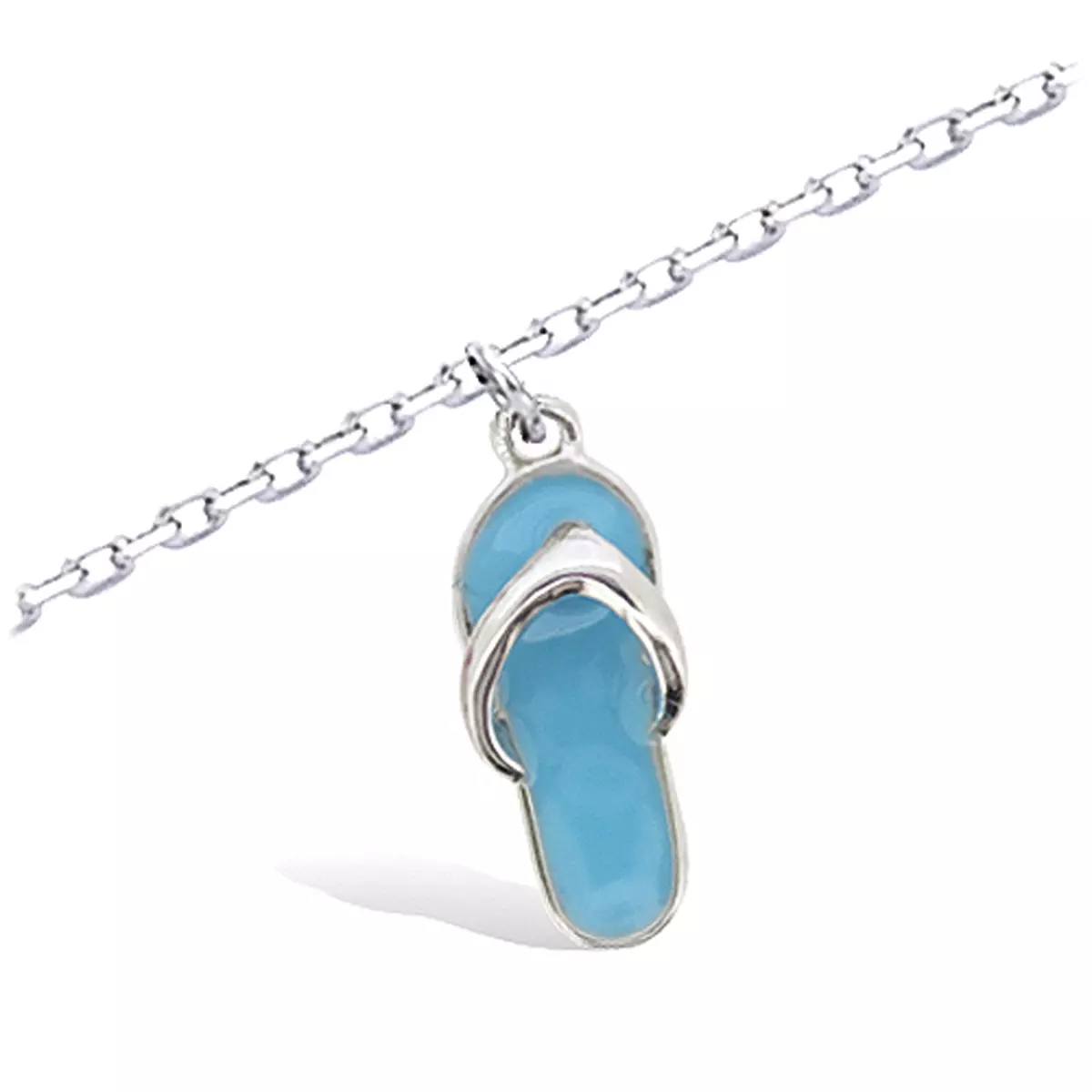 les trésors de lily Chaîne Cheville Argent 'Tong' bleu argenté (rhodié) 10x4 mm [K9130]