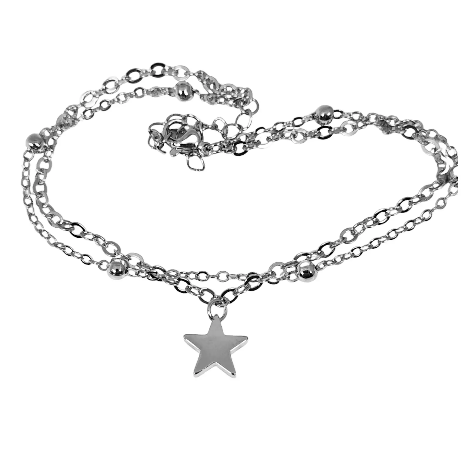 les trésors de lily Chaine Cheville 'Cléopatra' argenté 25 cm 10 mm (étoile) [S1330]