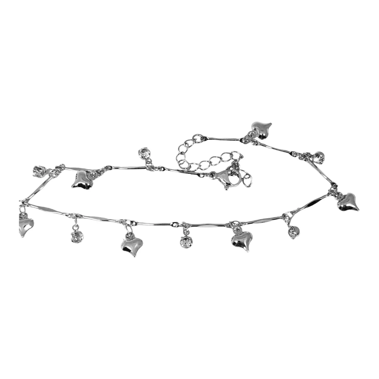 Les Trésors De Lily Chaine Cheville 'Cléopatra' Argenté 25 Cm 5x5 Mm (cœurs) [S1333]