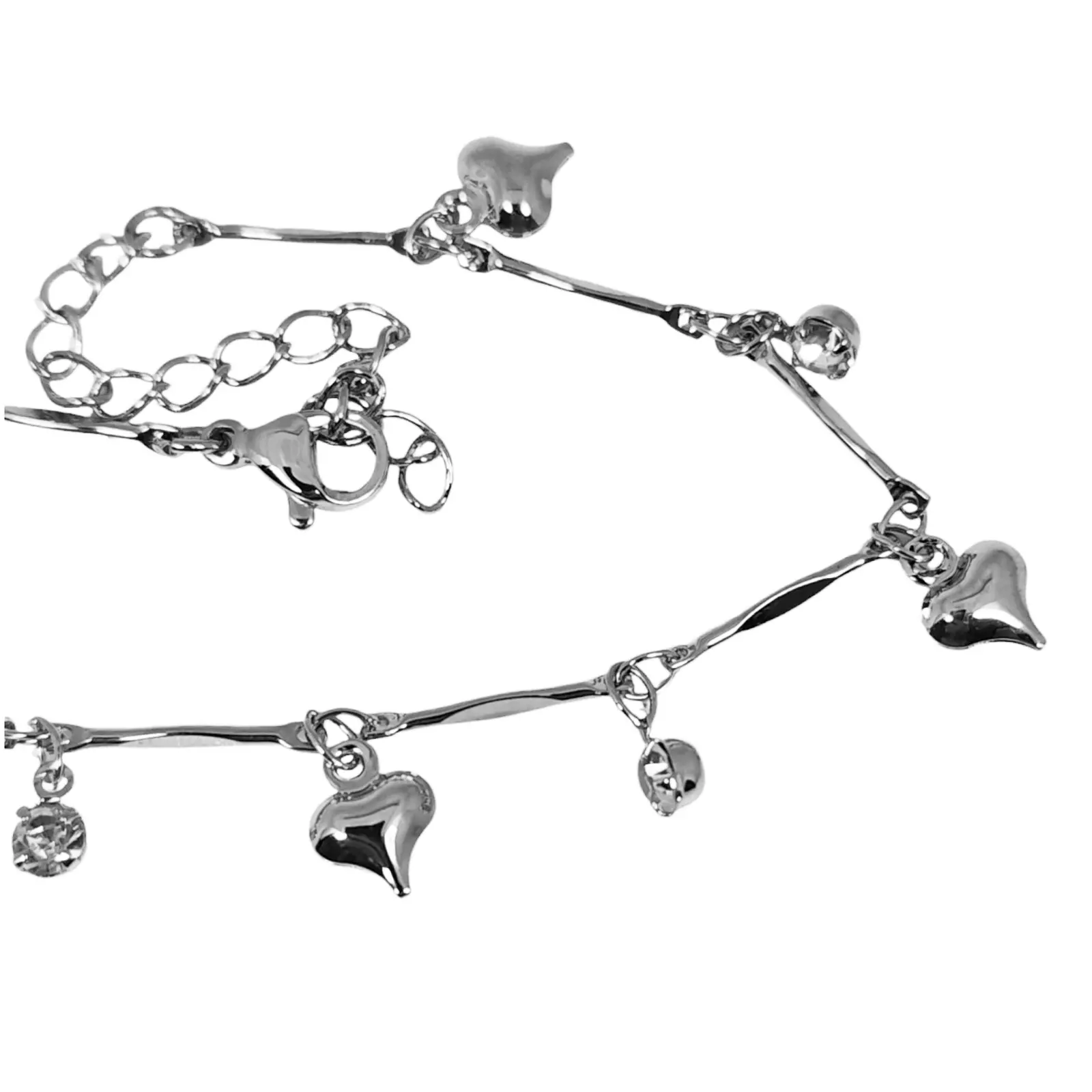 les trésors de lily Chaine Cheville 'Cléopatra' argenté 25 cm 5x5 mm (cœurs) [S1333]