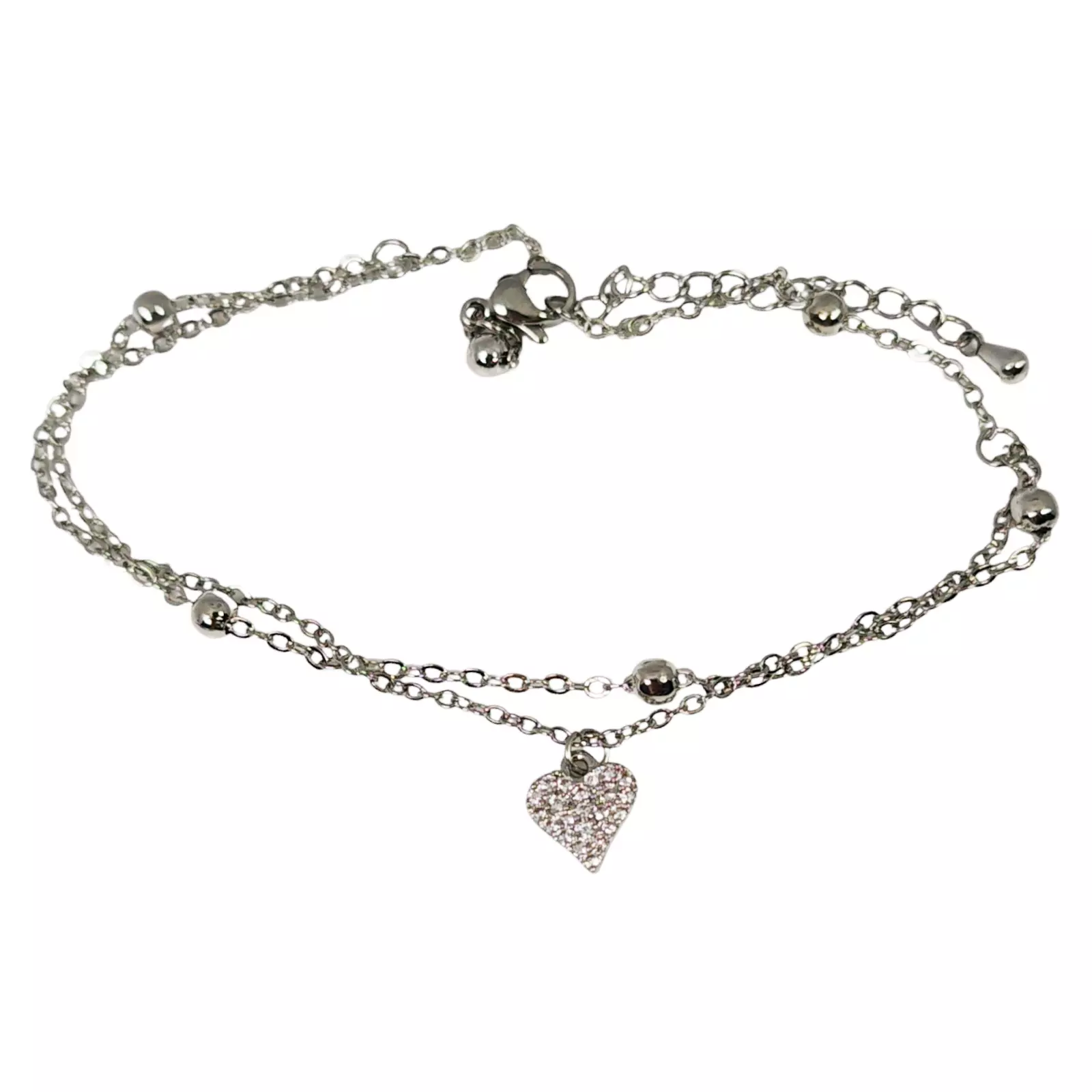 les trésors de lily Chaine Cheville 'Cléopatra' argenté 25 cm 8x7 mm (cœur) [S1332]