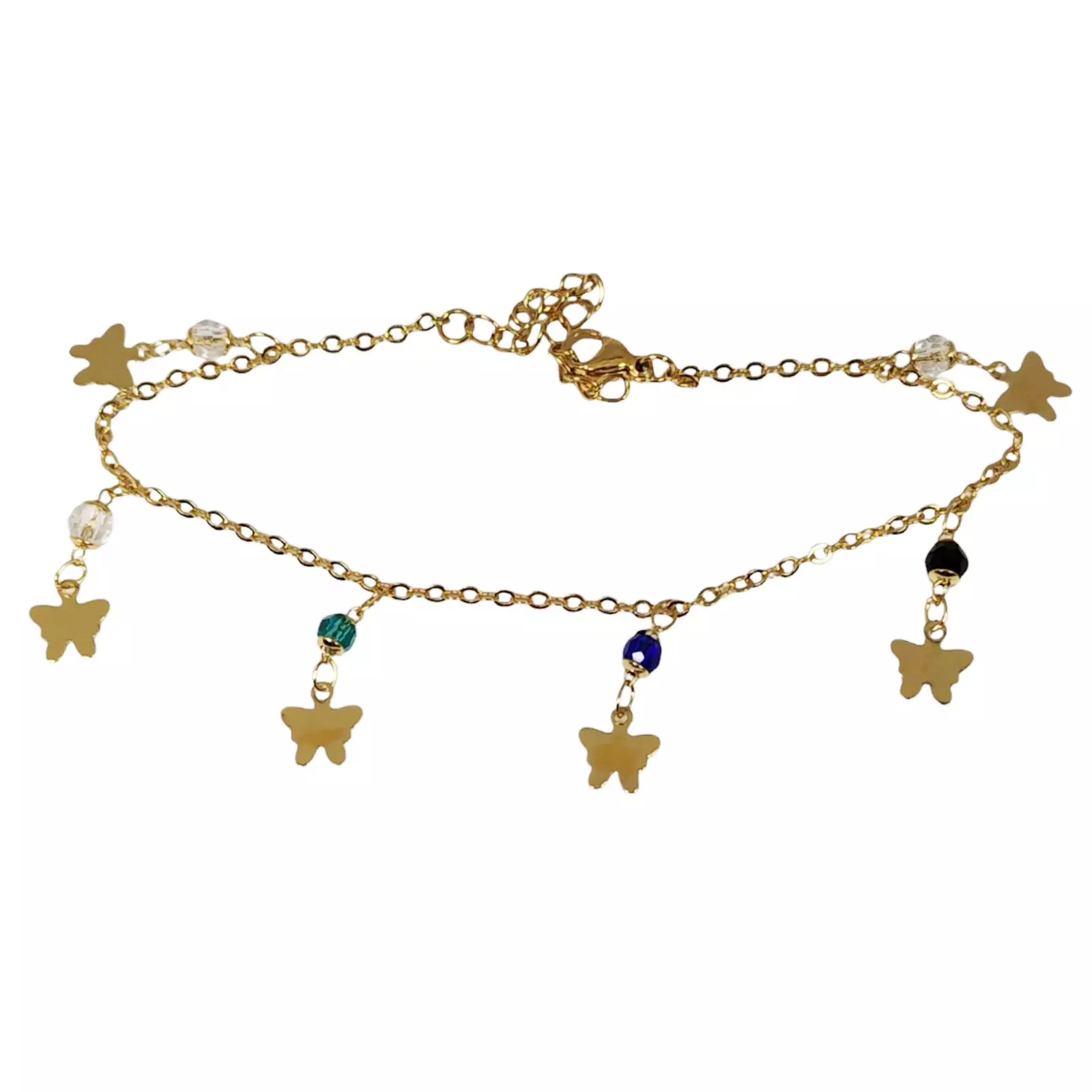 les trésors de lily Chaine Cheville 'Cléopatra' multicolore doré 25 cm 20x7 mm (papillon) [S1337]