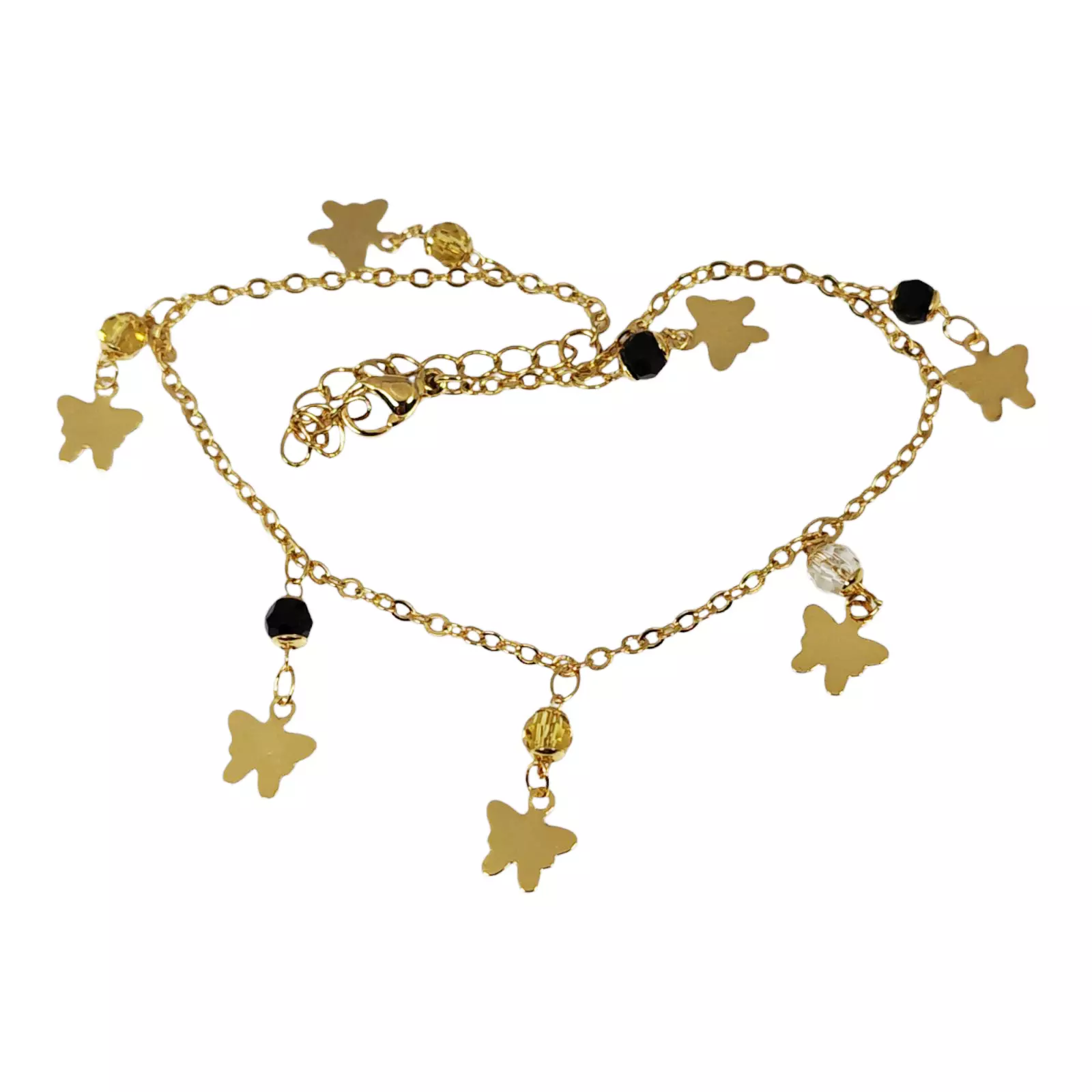 les trésors de lily Chaine Cheville 'Cléopatra' noir beige doré 25 cm 20x7 mm (papillon) [S1335]