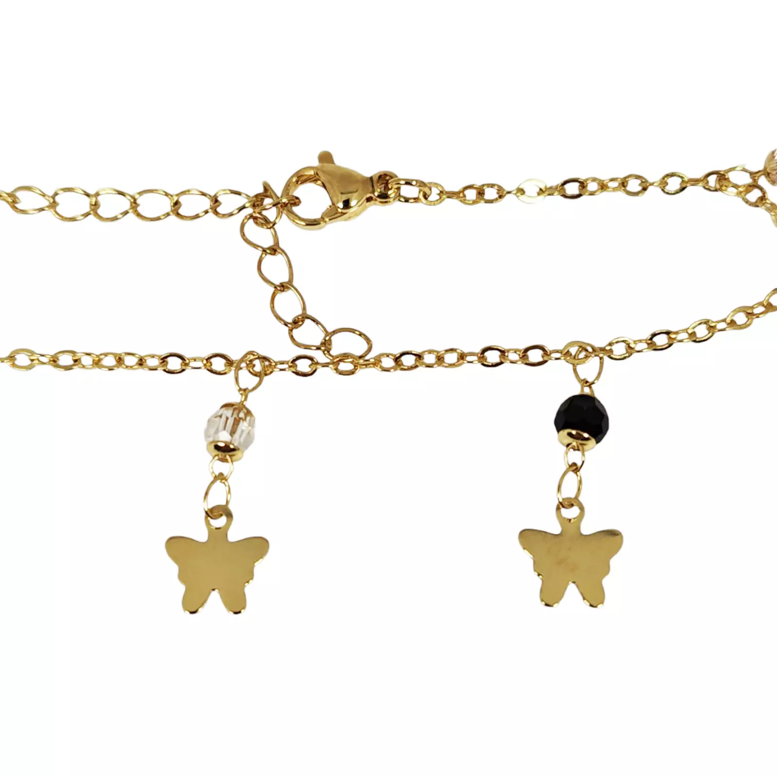 Les Trésors De Lily Chaine Cheville 'Cléopatra' Noir Rosé Doré 25 Cm 20x7 Mm (papillon) [S1336]