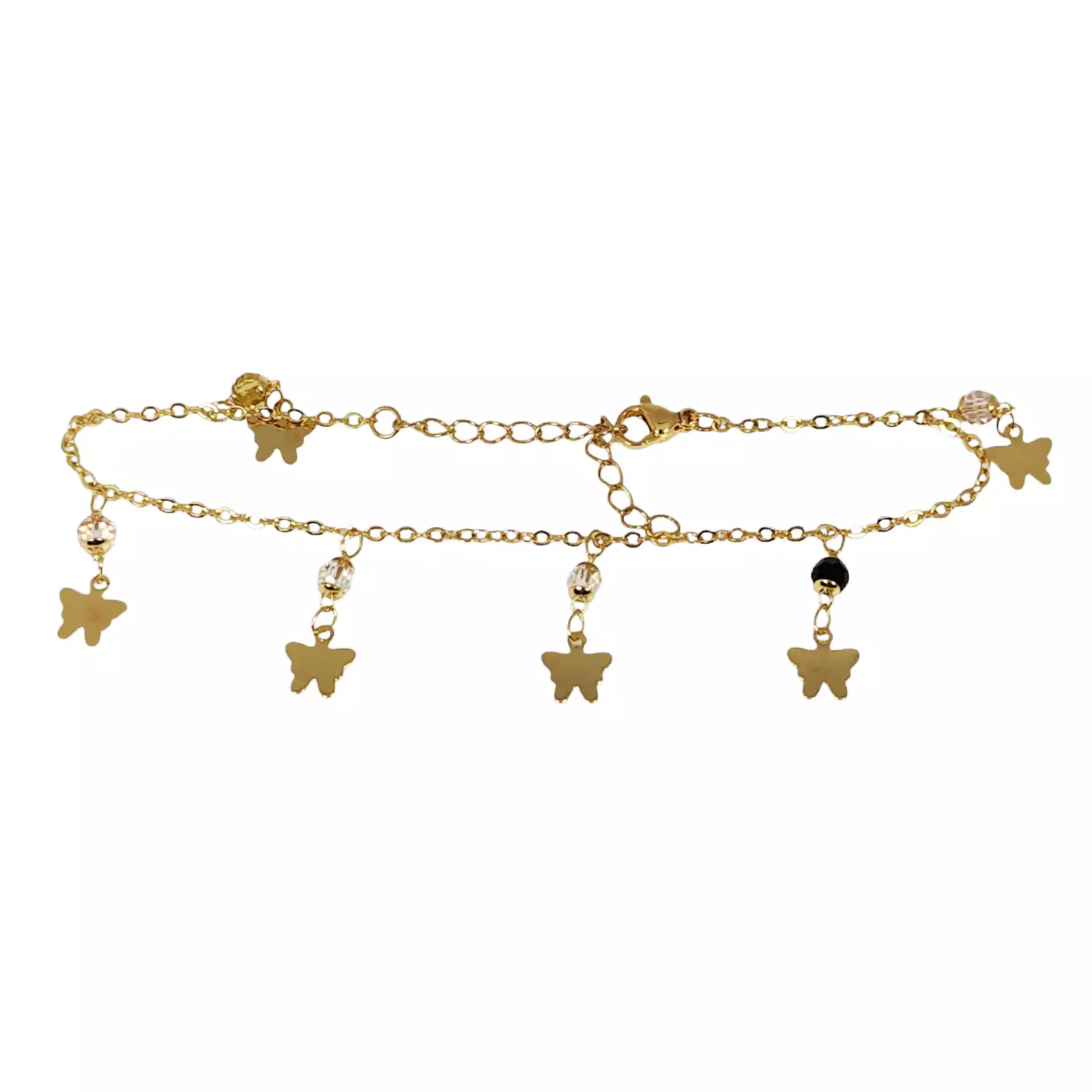 les trésors de lily Chaine Cheville 'Cléopatra' noir rosé doré 25 cm 20x7 mm (papillon) [S1336]