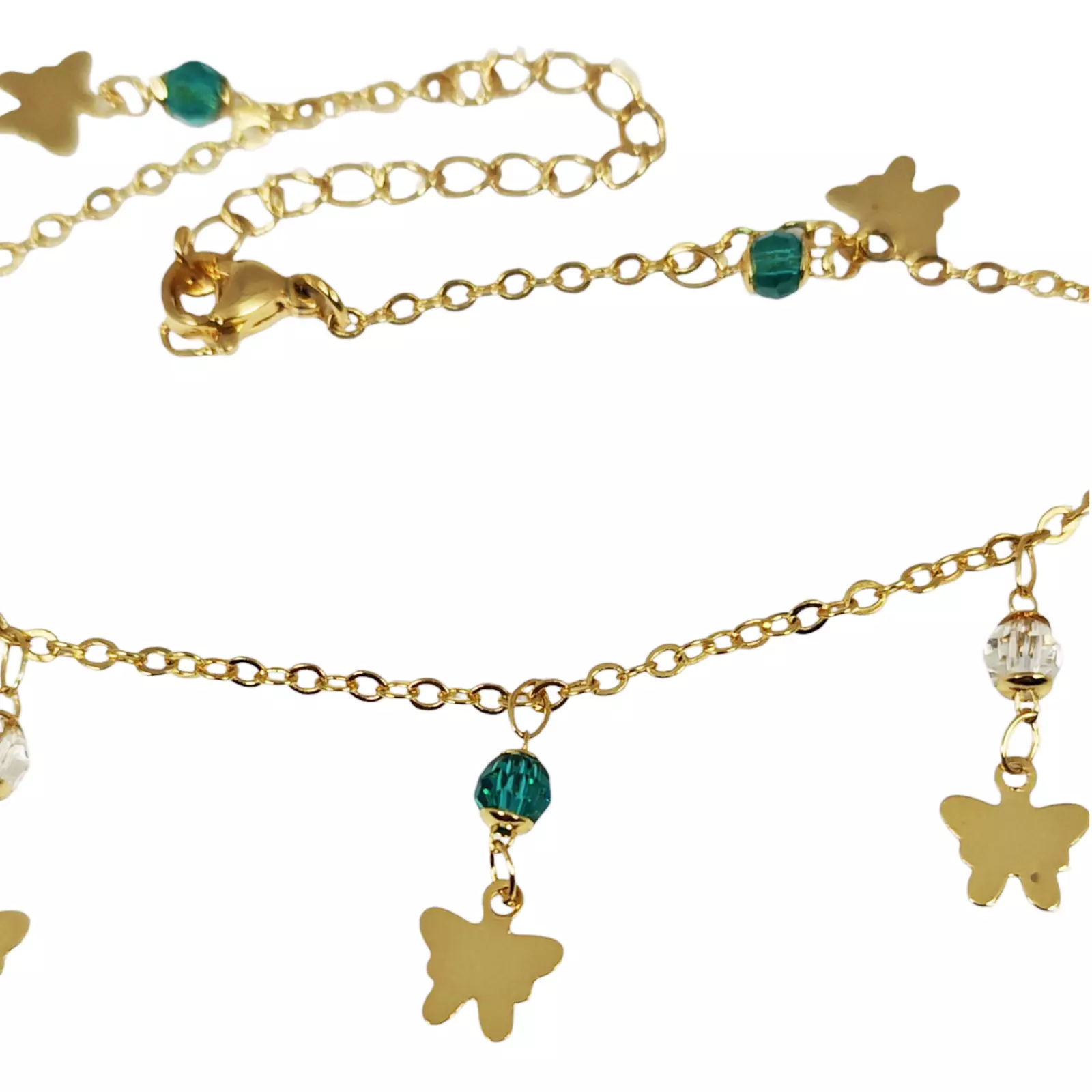 Les Trésors De Lily Chaine Cheville 'Cléopatra' Vert Blanc Doré 25 Cm 20x7 Mm (papillon) [S1334]