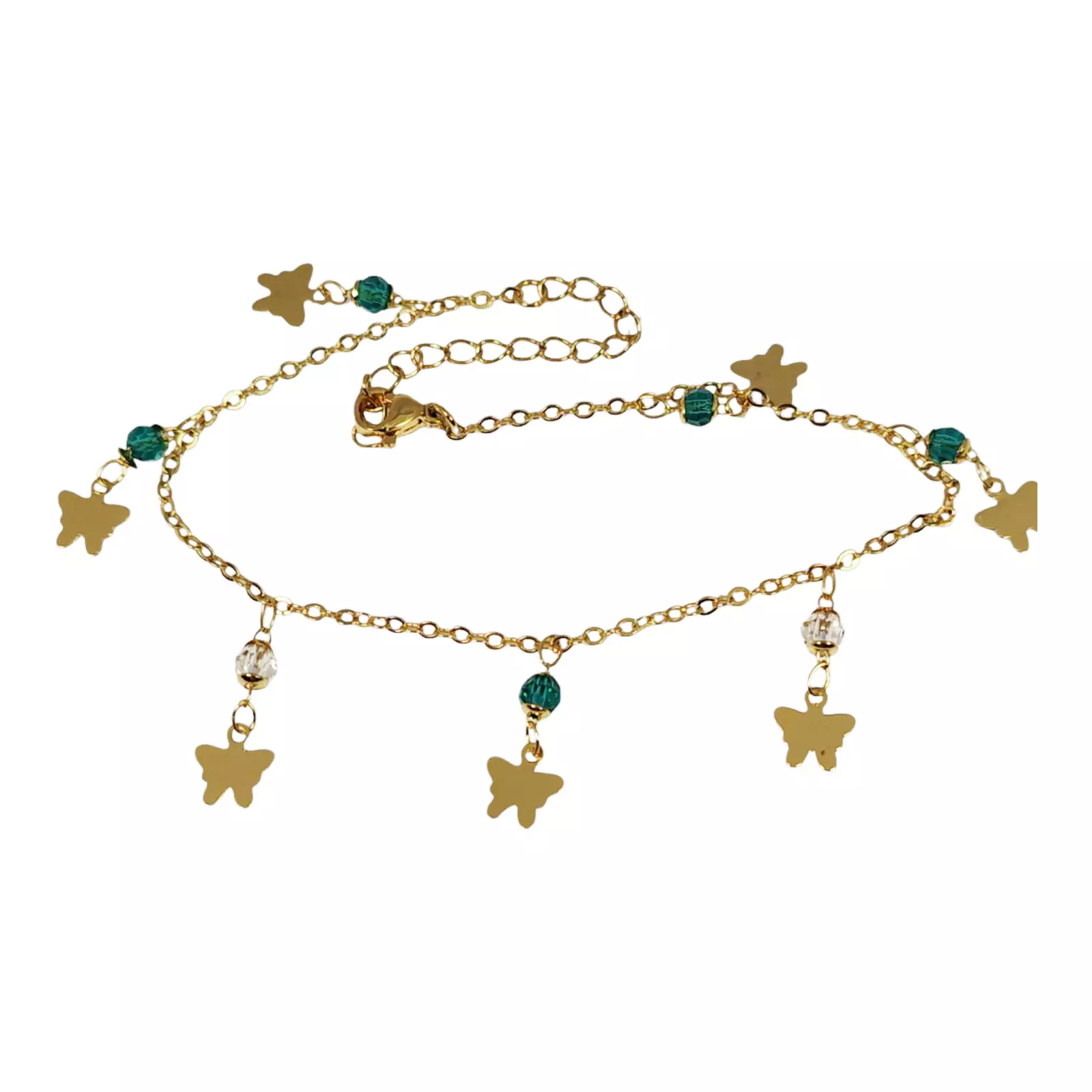 les trésors de lily Chaine Cheville 'Cléopatra' vert blanc doré 25 cm 20x7 mm (papillon) [S1334]