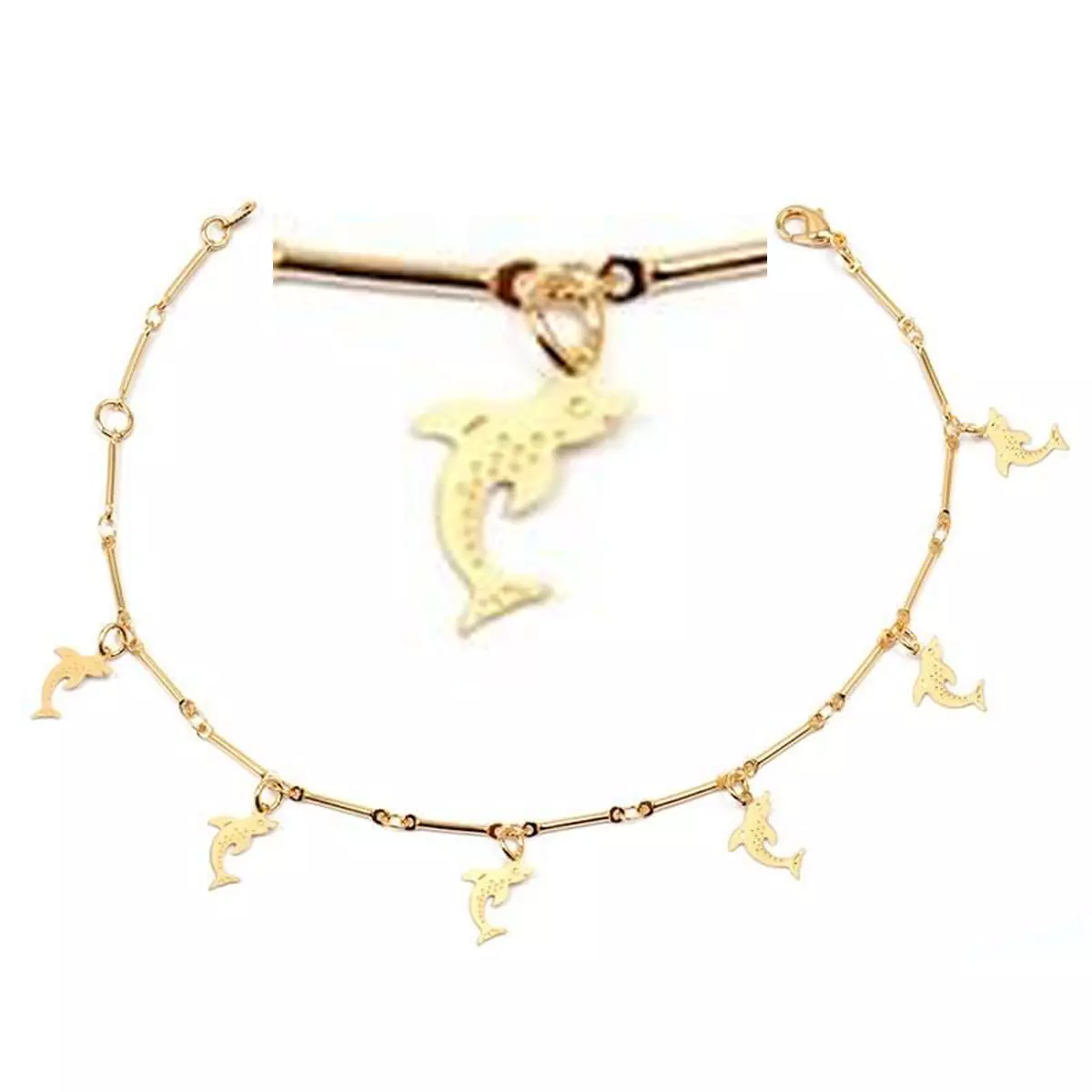 les trésors de lily Chaîne Cheville 'Dauphins' Doré 12x9 mm [M8853]