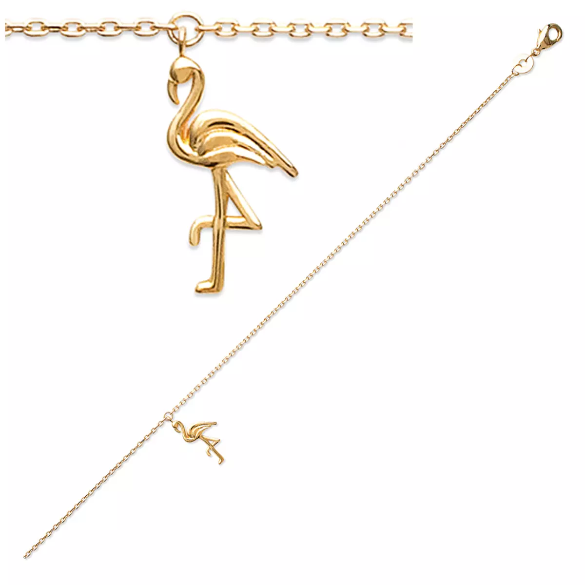 les trésors de lily Chaîne Cheville 'Flamant Rose' doré 25 cm 15x8 mm [Q8100]