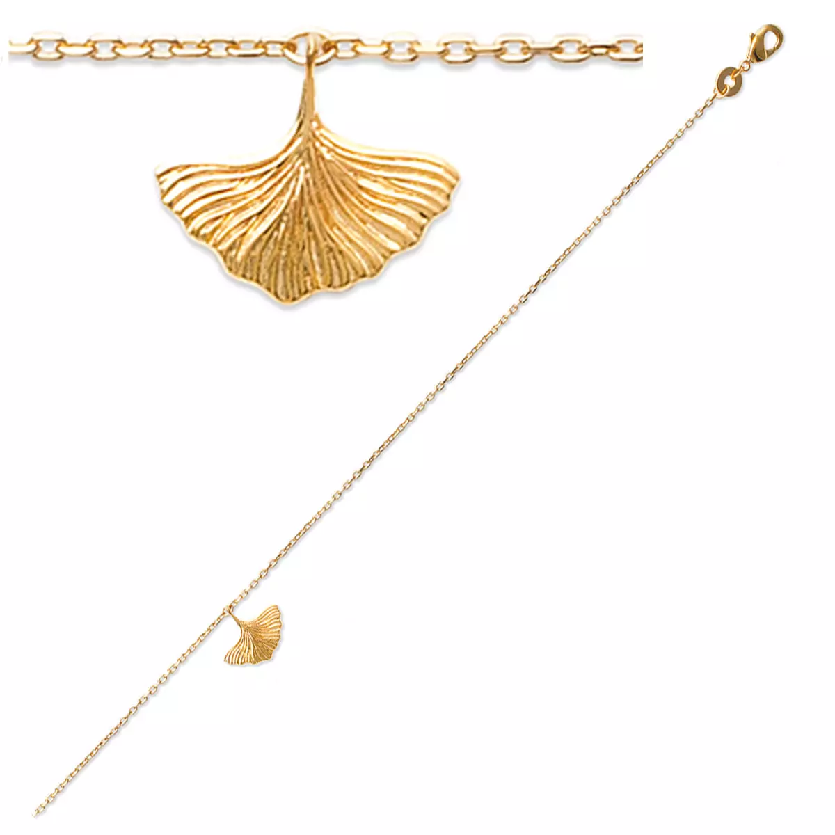 les trésors de lily Chaîne Cheville 'Ginkgo Biloba' doré 25 cm 13x10 mm [Q8433]
