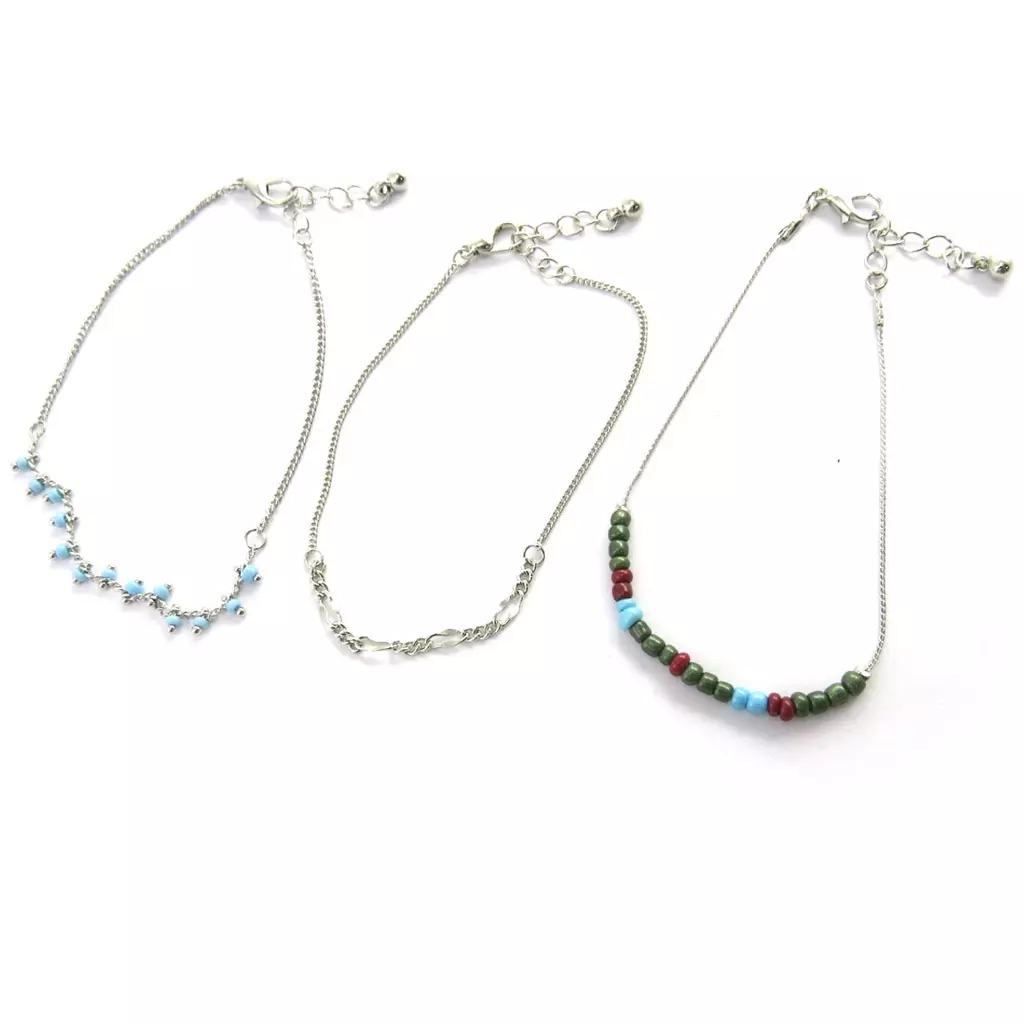 Les Trésors De Lily Chaine Cheville 'Kilimanjaro' Bleu Vert (3 Rangs) [M9319]