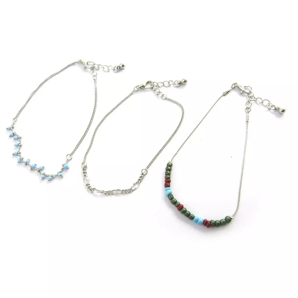 Les Trésors De Lily Chaine Cheville 'Kilimanjaro' Bleu Vert (3 Rangs) [M9319]