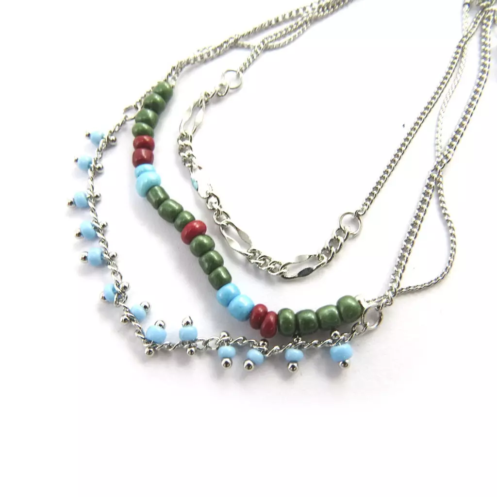 Les Trésors De Lily Chaine Cheville 'Kilimanjaro' Bleu Vert (3 Rangs) [M9319]