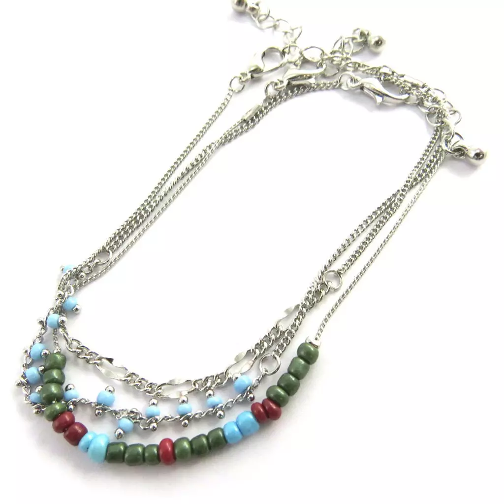 Les Trésors De Lily Chaine Cheville 'Kilimanjaro' Bleu Vert (3 Rangs) [M9319]