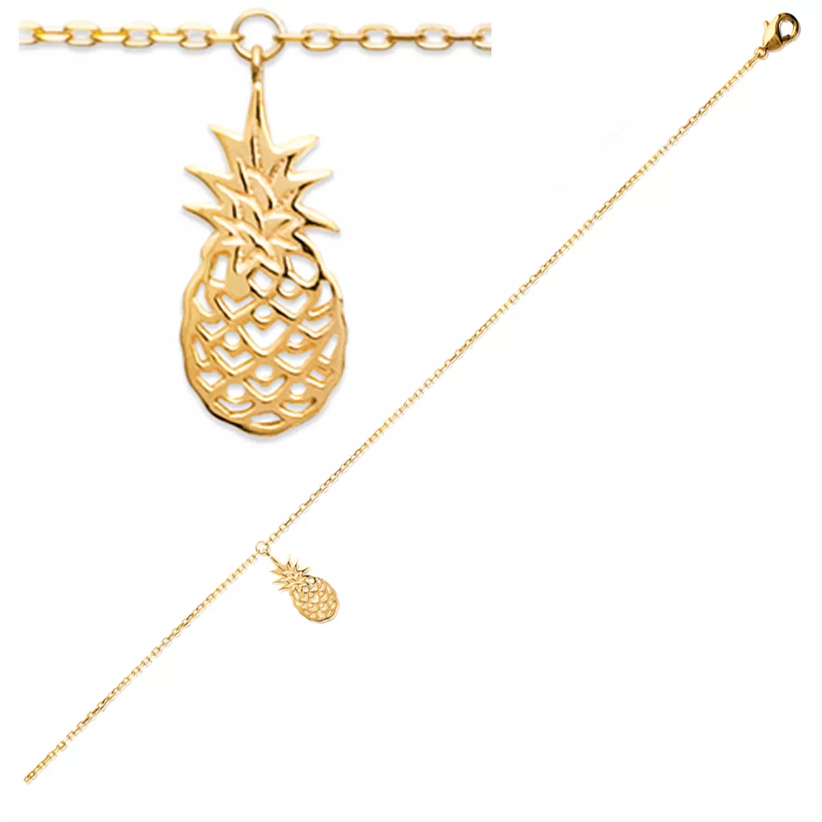 les trésors de lily Chaîne Cheville plaqué or 'Ananas' doré 25 cm 15x7 mm [Q8452]