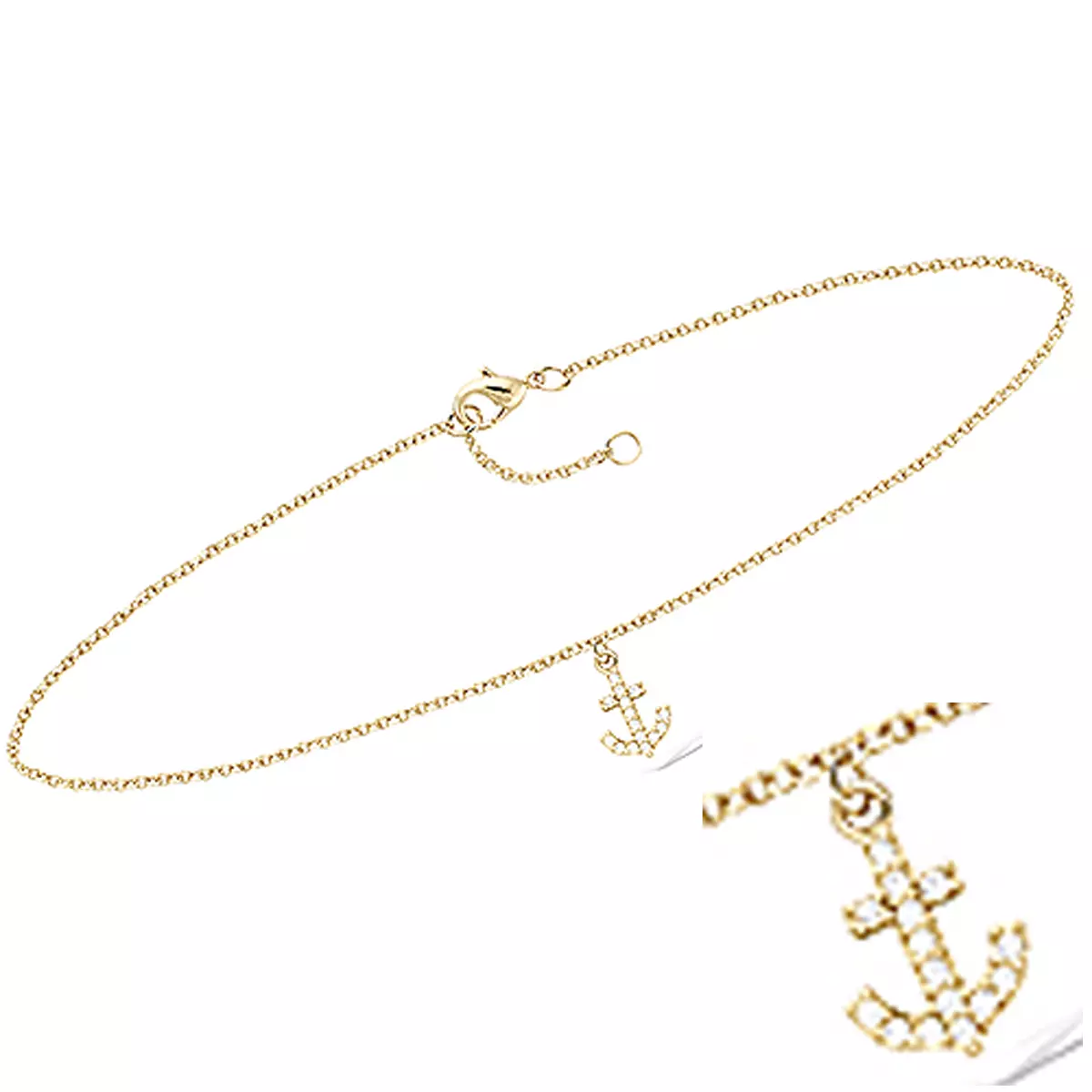 les trésors de lily Chaîne Cheville plaqué or 'Ancre Marine' blanc doré 25 cm 8x6 mm [Q8245]