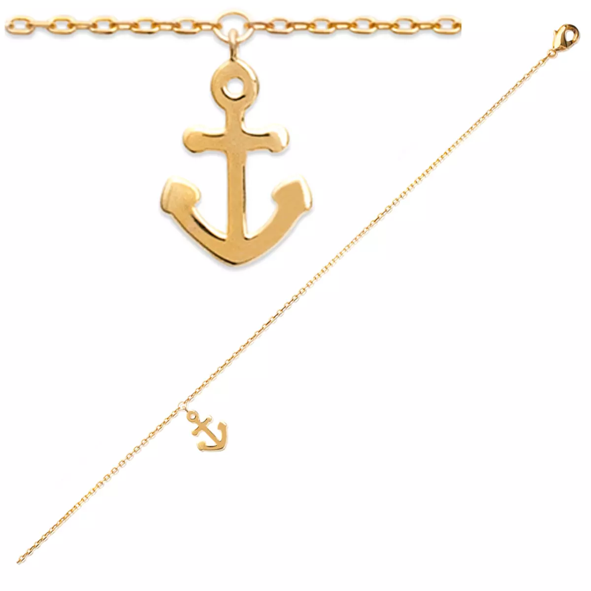 les trésors de lily Chaîne Cheville plaqué or 'Ancre Marine' doré 25 cm 12x9 mm [Q8454]