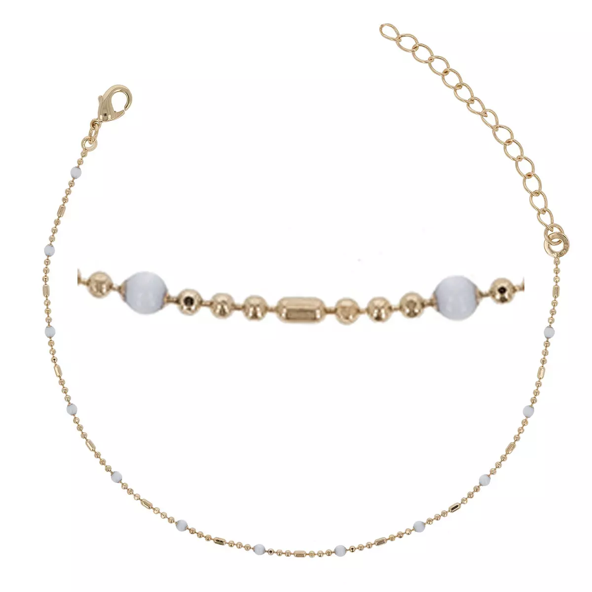 les trésors de lily Chaîne Cheville plaqué or 'Boho' blanc doré billes 2 mm [R4754]