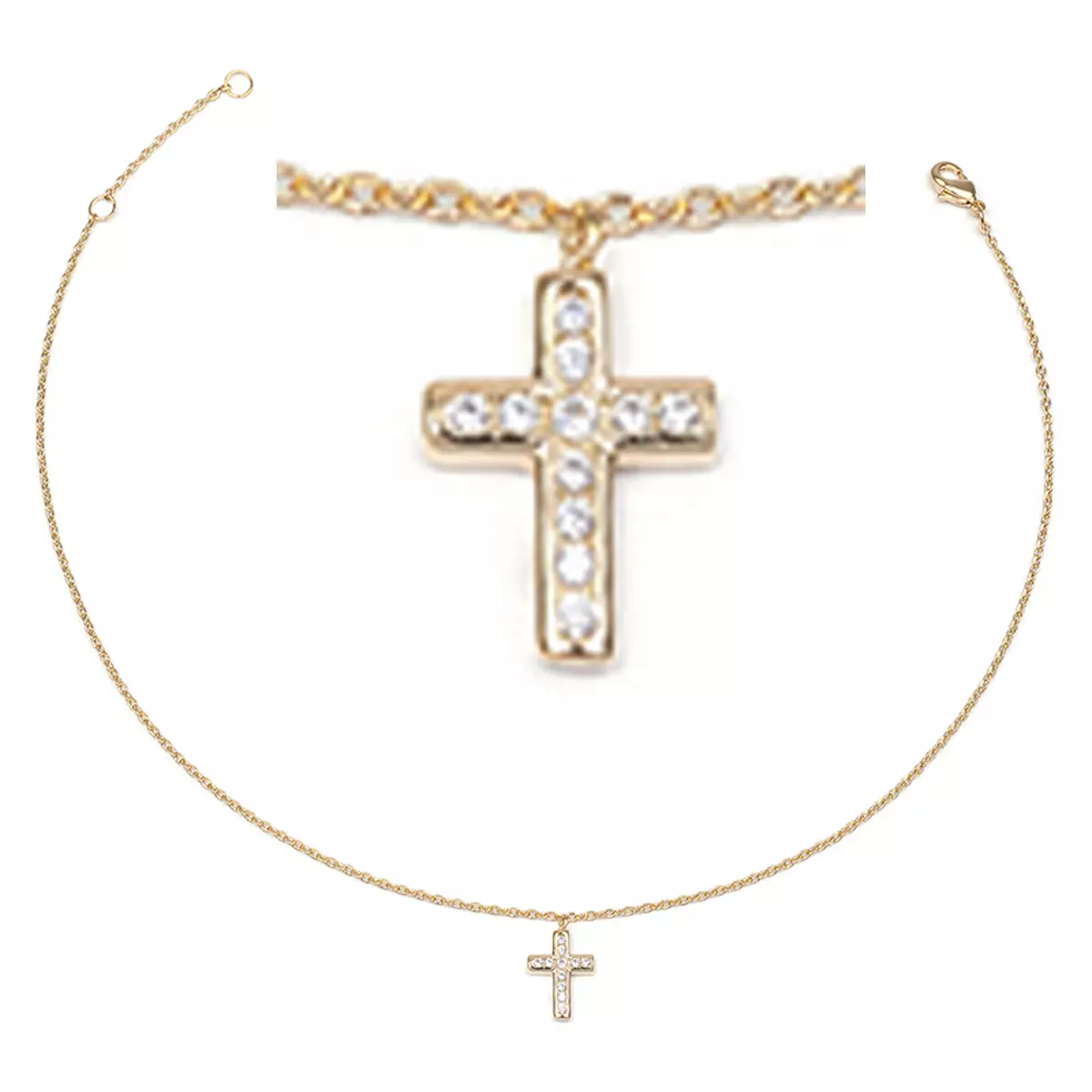 les trésors de lily Chaîne Cheville plaqué or 'Croix' blanc doré 10x7 mm [R3736]