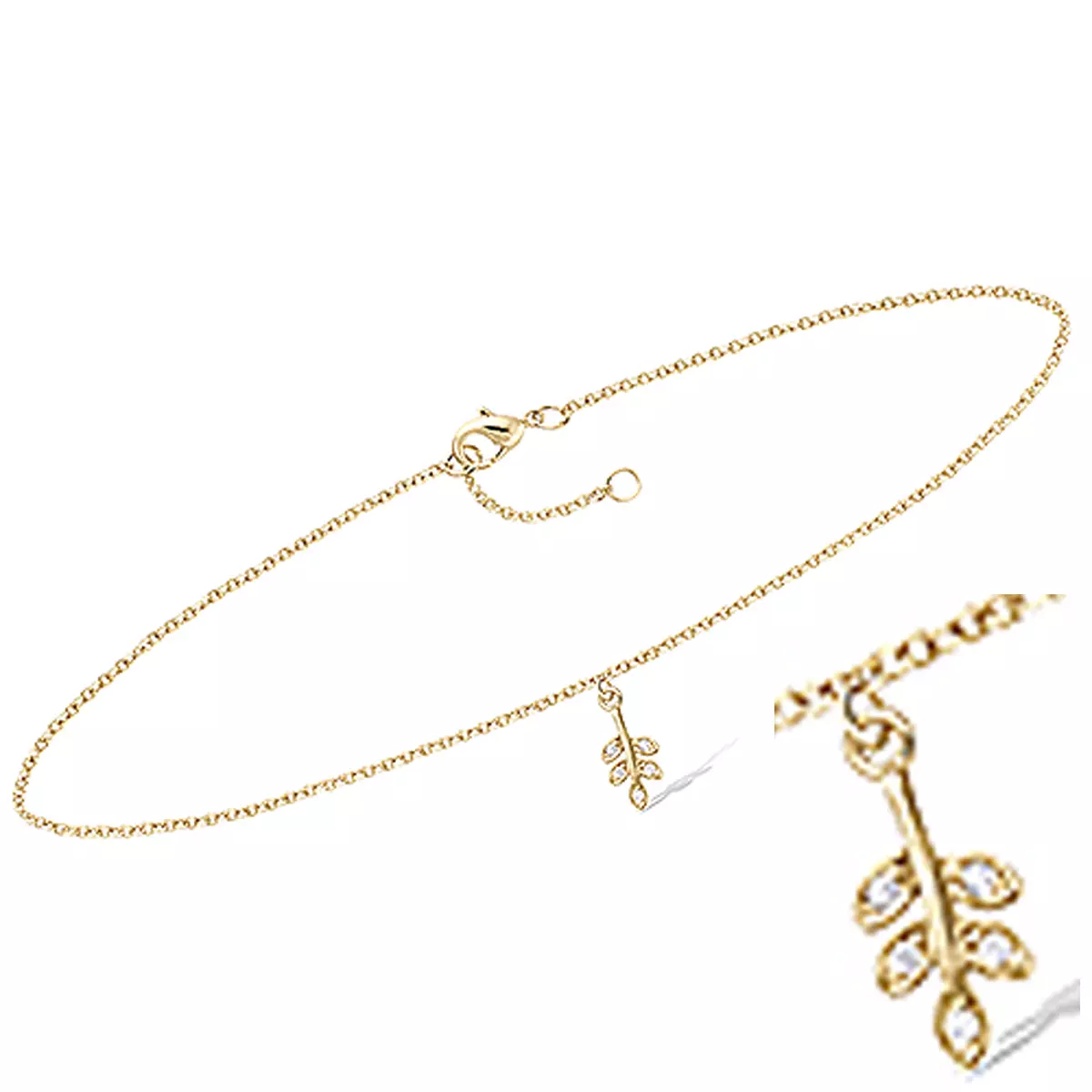 les trésors de lily Chaîne Cheville plaqué or 'Epi de blé' blanc doré 25 cm 8x6 mm [Q8242]
